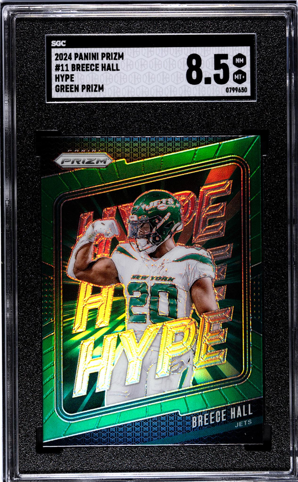 2024 Panini Prizm #11 Breece Hall Hype Green Prizm SGC 8.5
