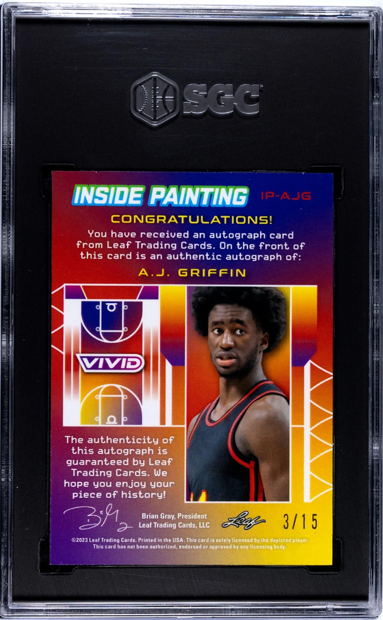 2022 Vivid #IP-AJG A.J. Griffin Inside Painting /15 SGC 9.5