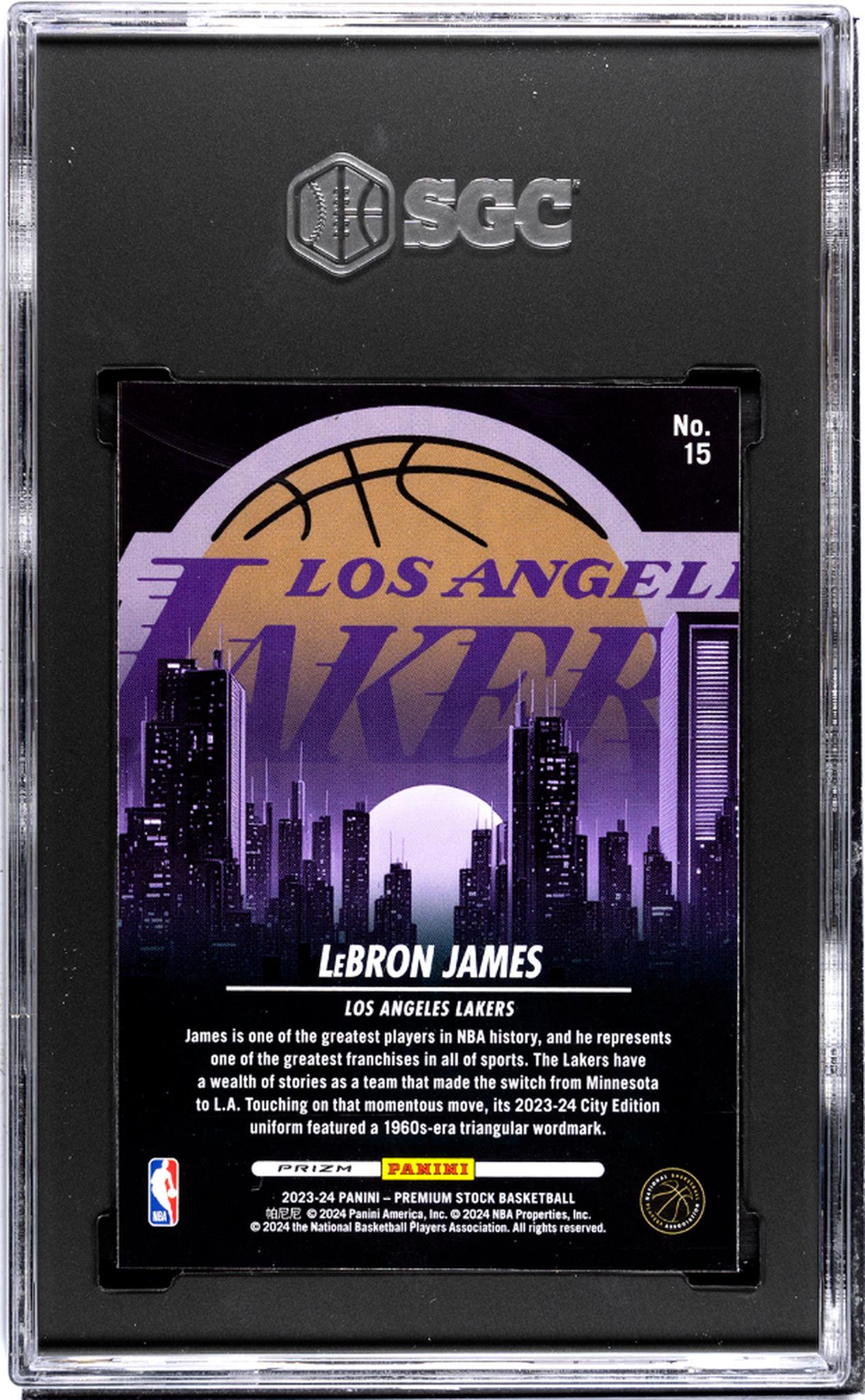 2023-24 Panini Hoops Premium Stock #15 Lebron James City Ed. Silver Prizm SGC 9