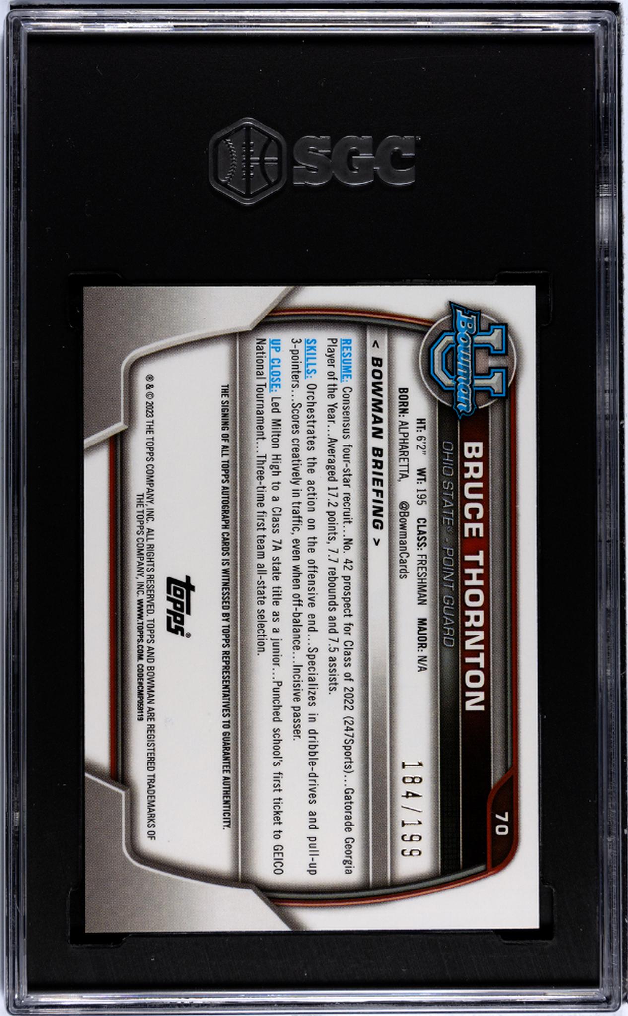2022 Bowman U Chrome #70 Bruce Thornton /199 SGC 9