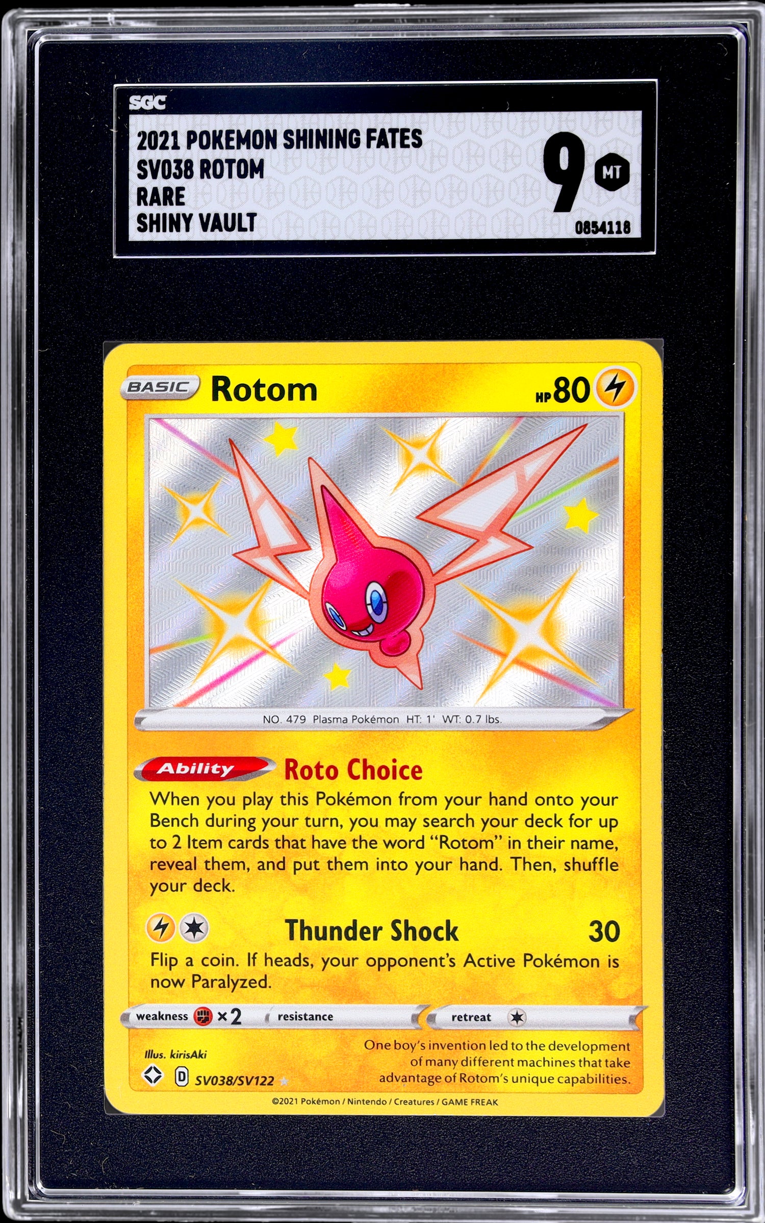 2021 Pokemon Shining Fates #SV038 Rotom Rare Shiny Vault SGC 9