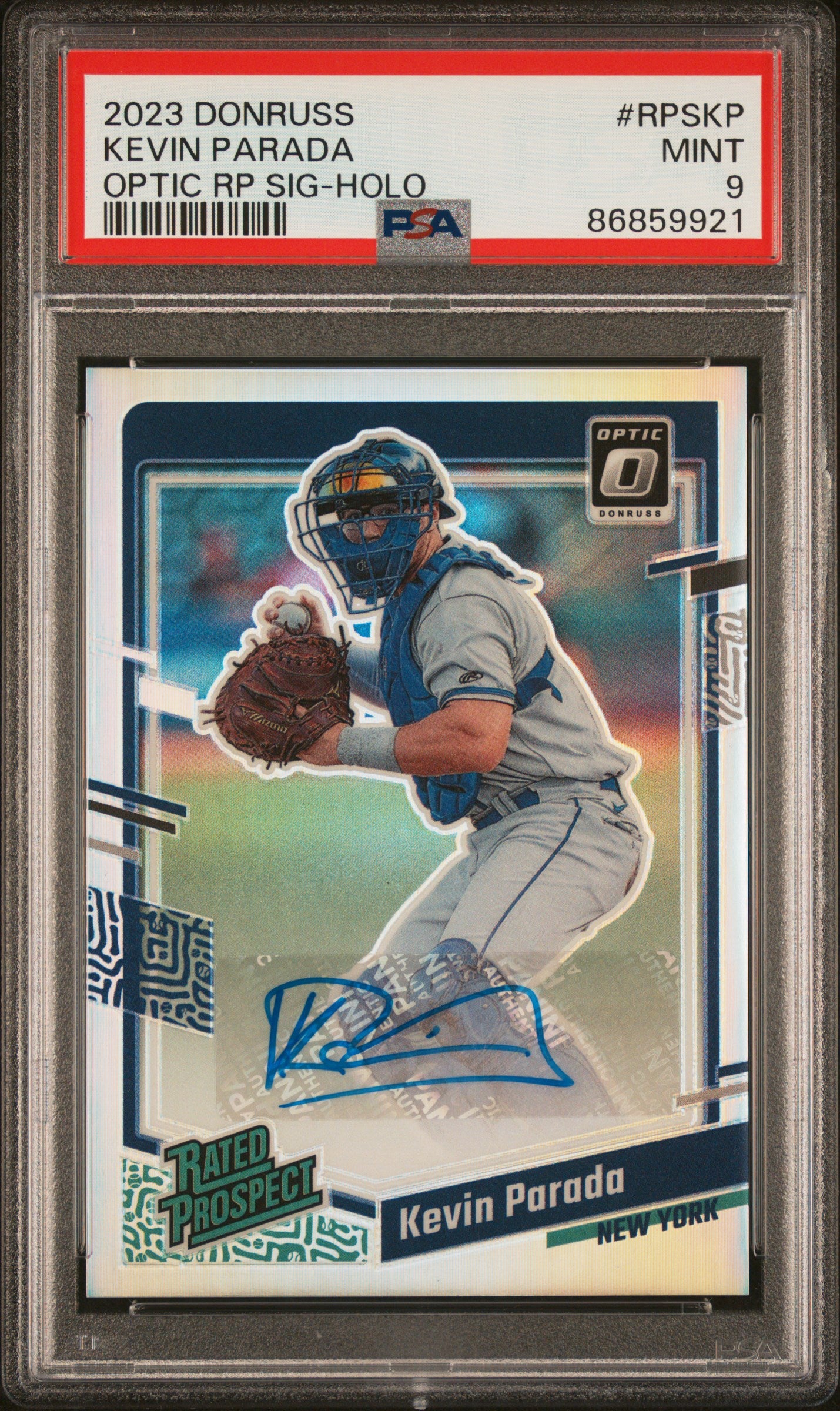 2023 Panini Donruss Optic Rated Prospect Signatures #RPSKP Kevin Parada Optic Rp Sig-Holo PSA 9