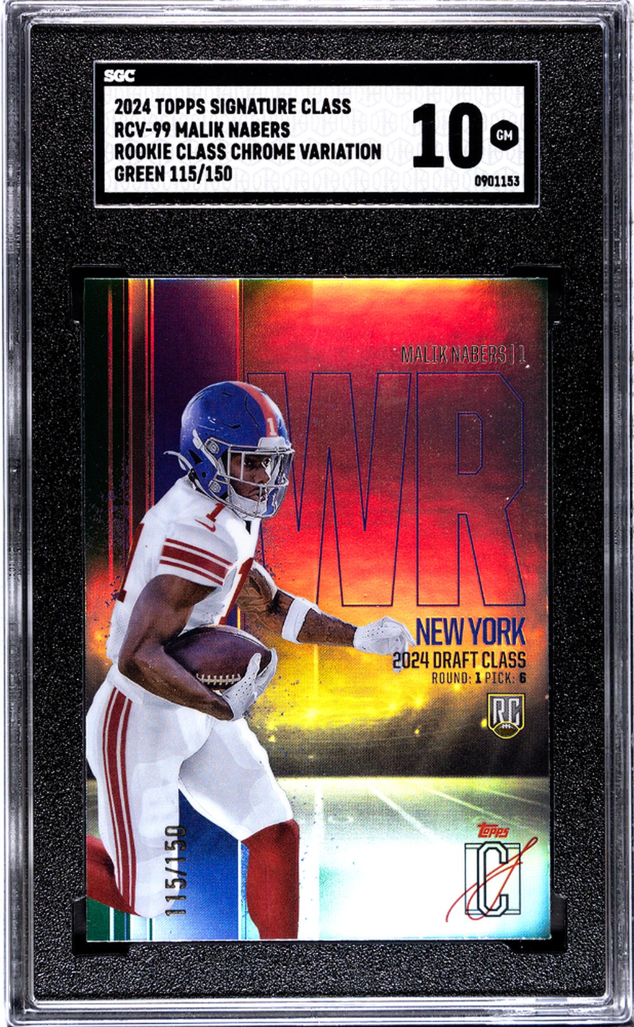 2024 Topps Signature Class #RCV-99 Malik Nabers Rookie Class Chrome Var. Green Refractor /150 SGC 10