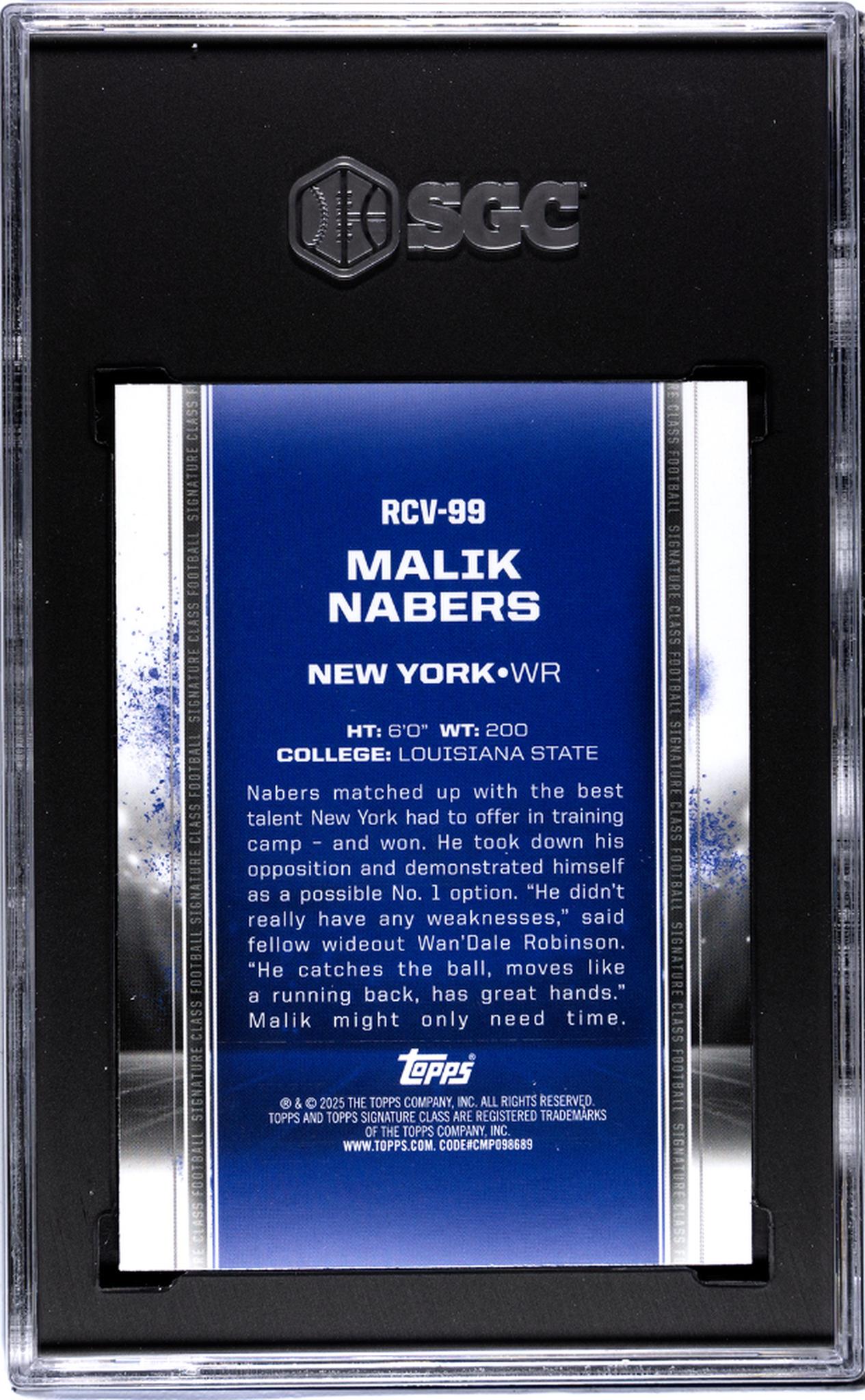 2024 Topps Signature Class #RCV-99 Malik Nabers Rookie Class Chrome Var. Green Refractor /150 SGC 10