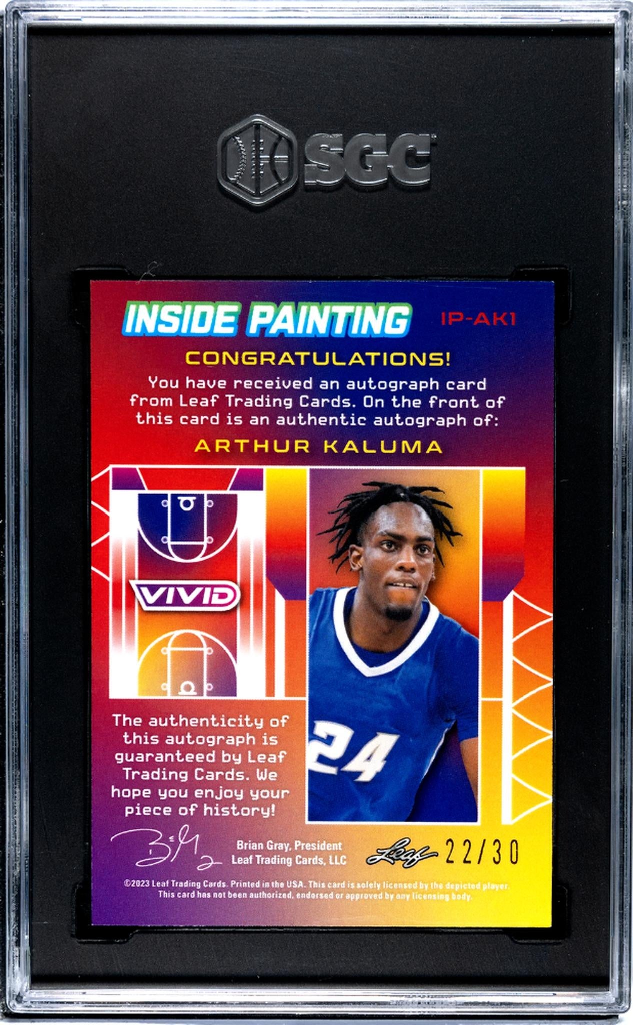 2022 Vivid #IP-AK1 Arthur Kaluma Inside Painting /30 SGC 10