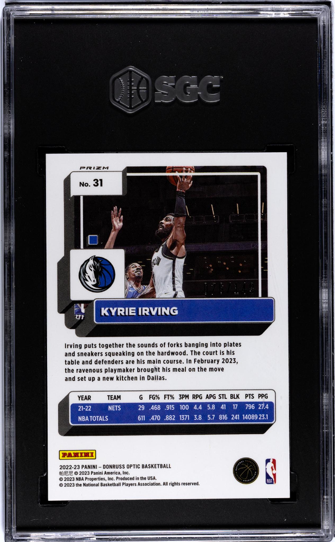 2022-23 Panini Donruss Optic Lime Green Prizm Kyrie Irving #31 /149 SGC 9.5