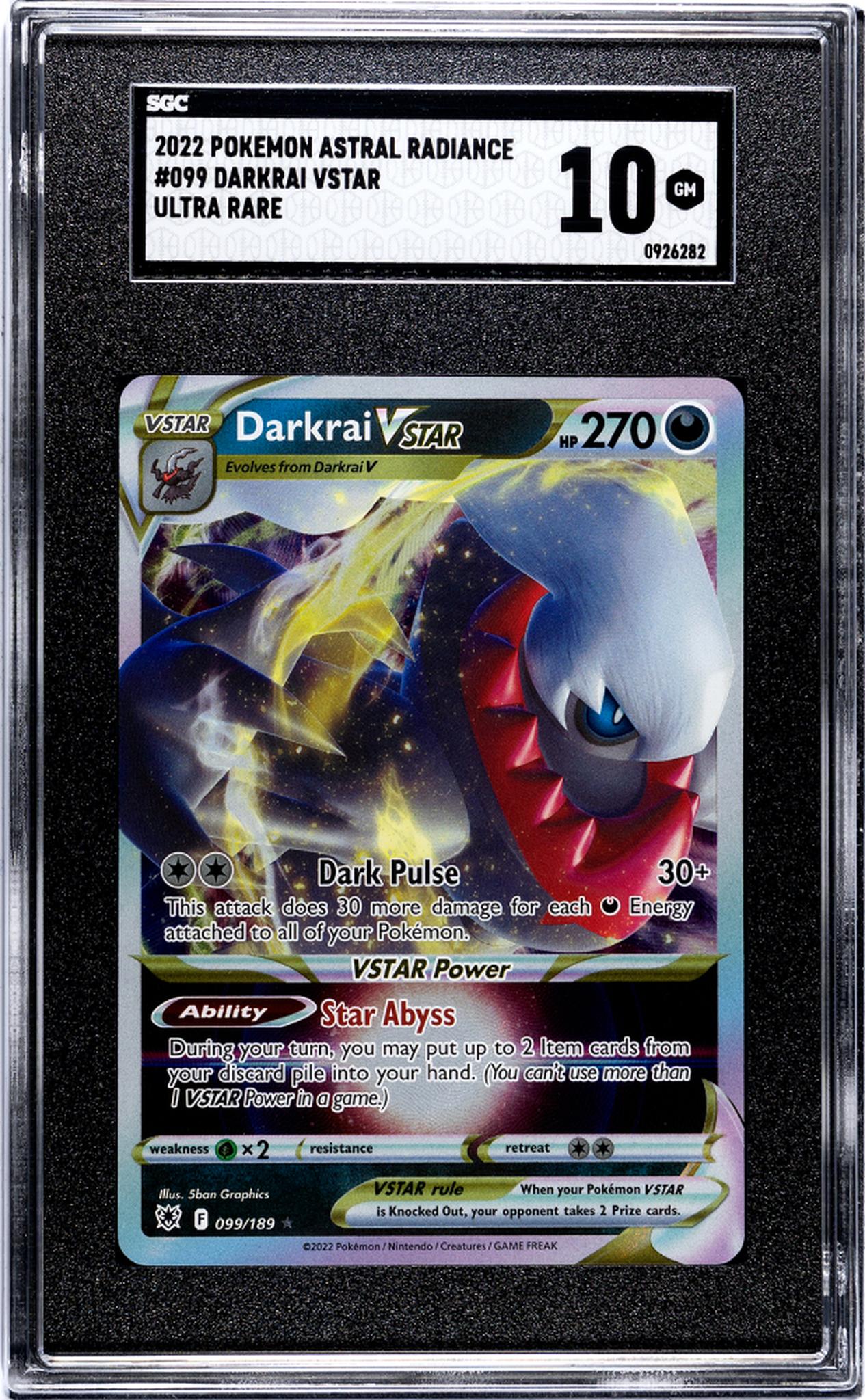 2022 Pokémon Sword & Shield Astral Radiance Darkrai #099/189 VSTAR Holo SGC 10