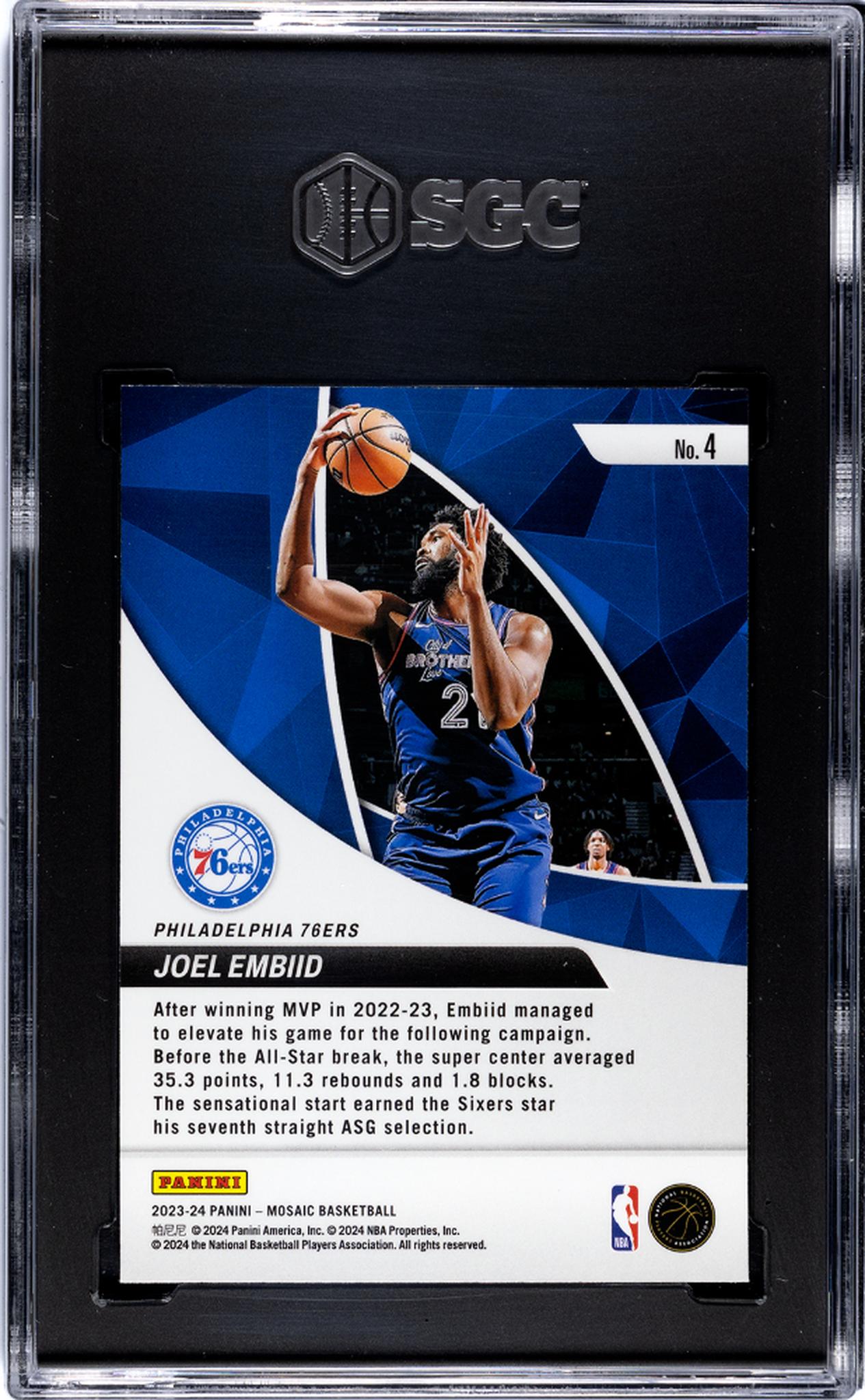 2023-24 Panini Mosaic #4 Joel Embiid Elevate SGC 9.5