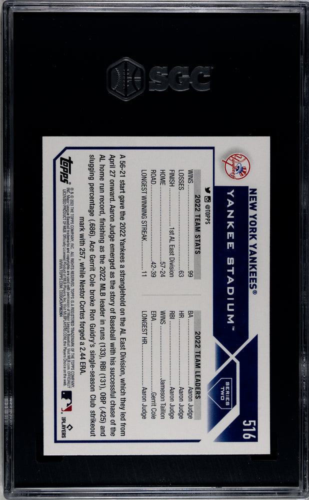 2023 Topps #516 New York Yankees SGC 10