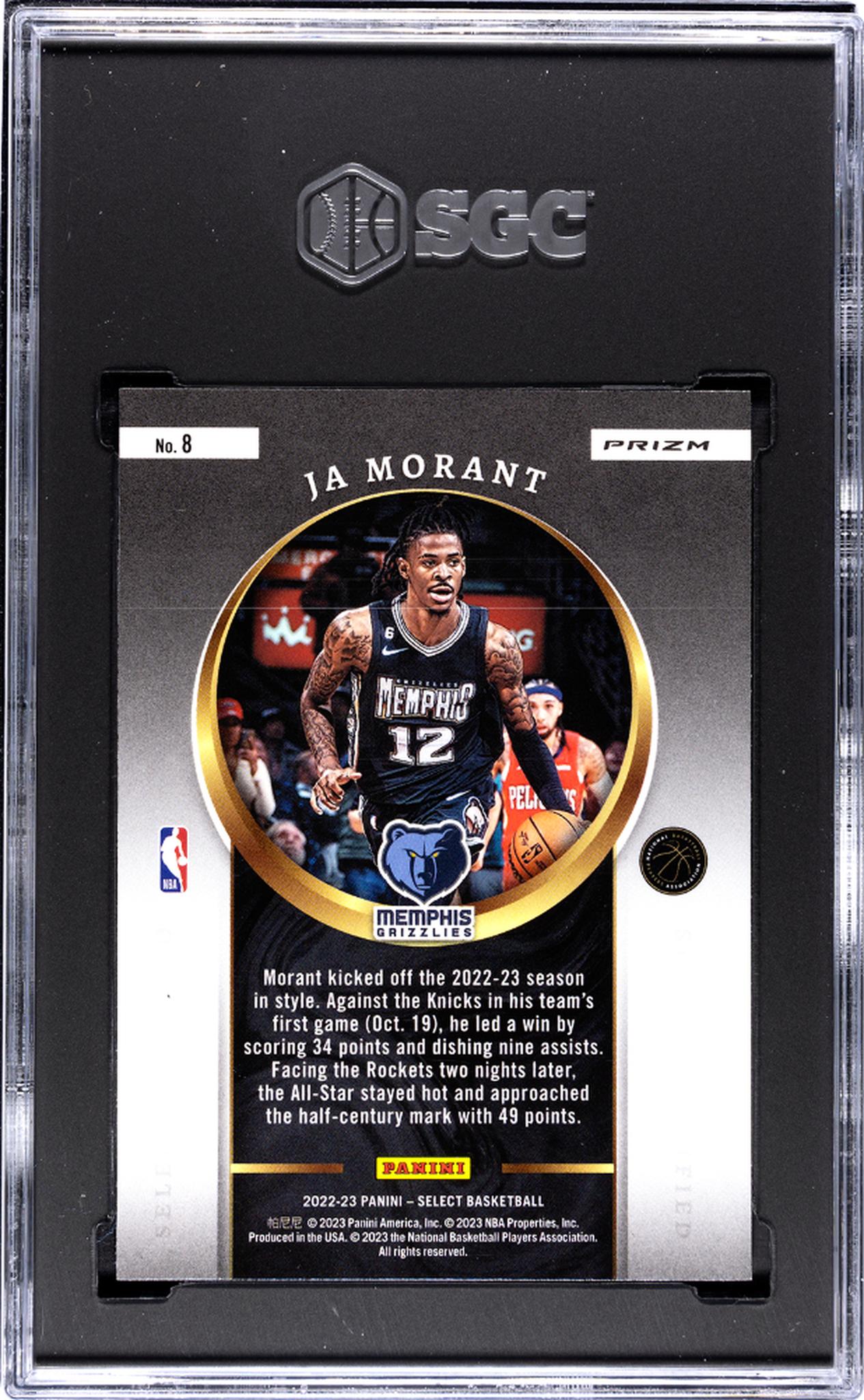 2022-23 Panini Select Green Prizm Ja Morant #8 SGC 8.5