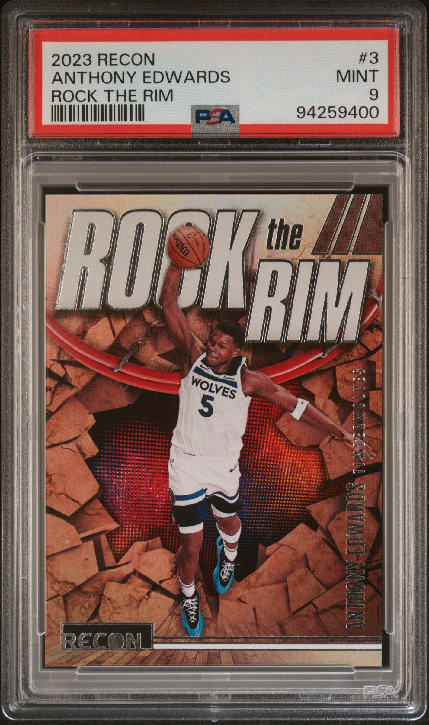 2023 Panini Recon Rock the Rim Anthony Edwards #3 PSA 9