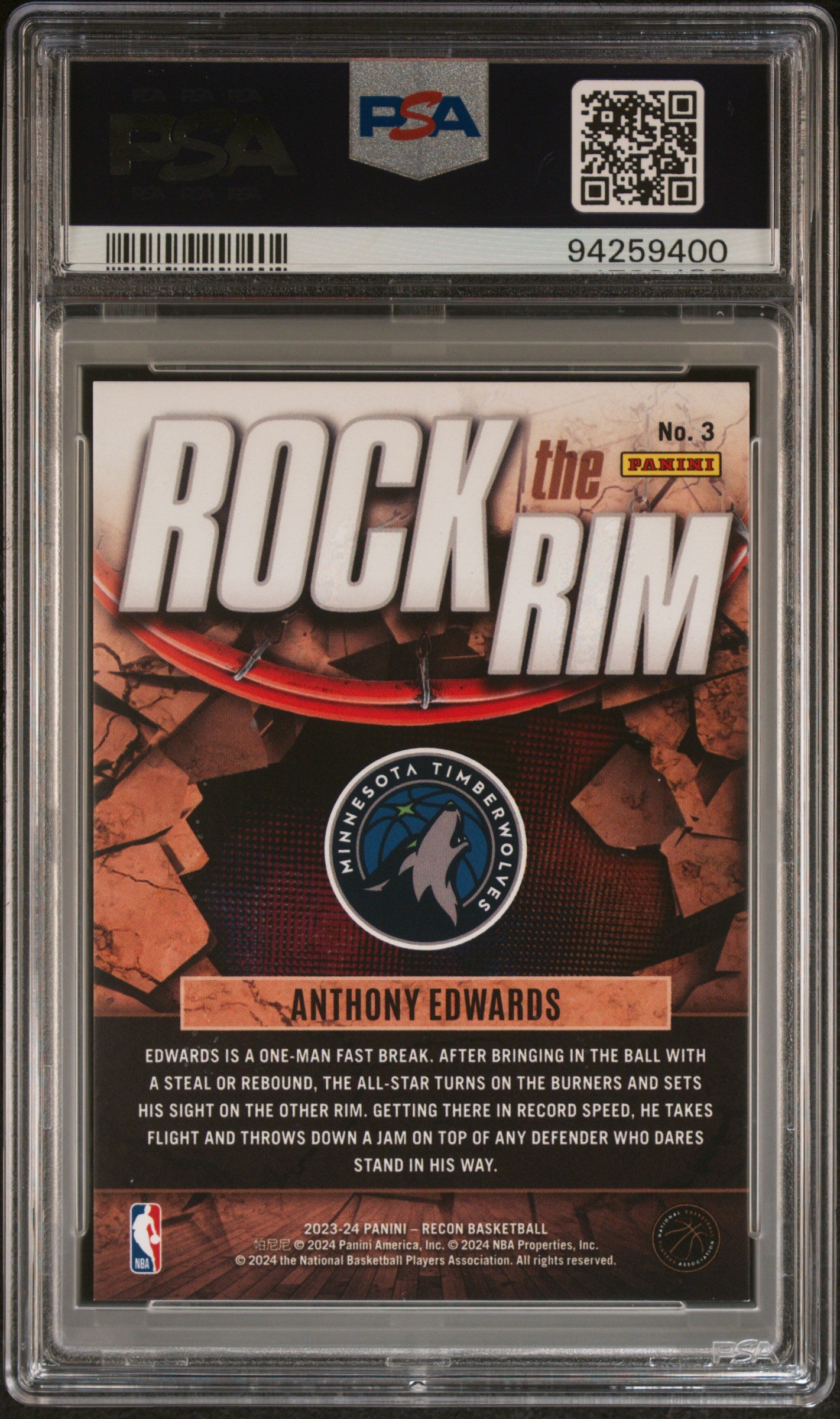 2023 Panini Recon Rock the Rim Anthony Edwards #3 PSA 9