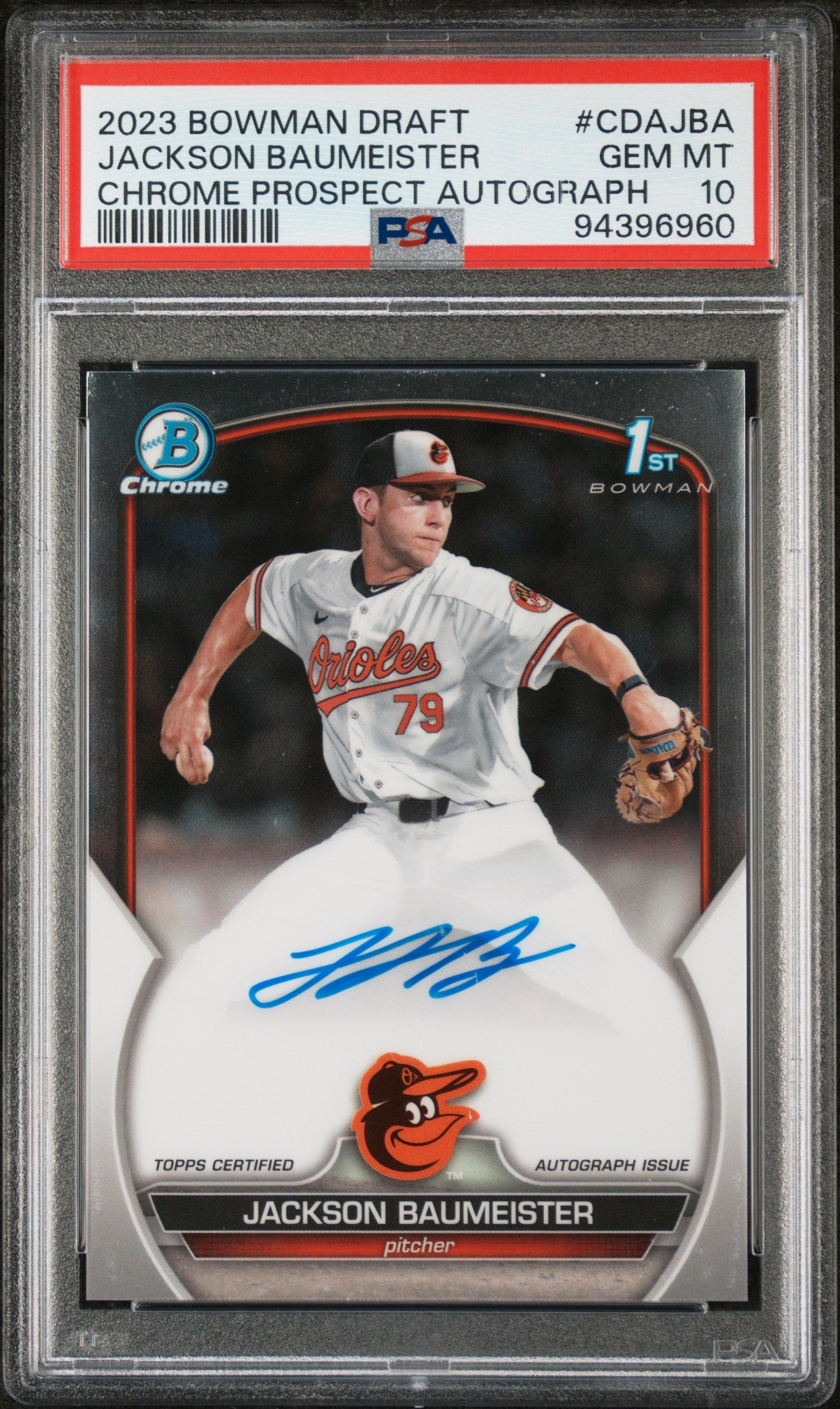 2023 Bowman Draft Chrome Prospect Autograph Jackson Baumeister PSA 10