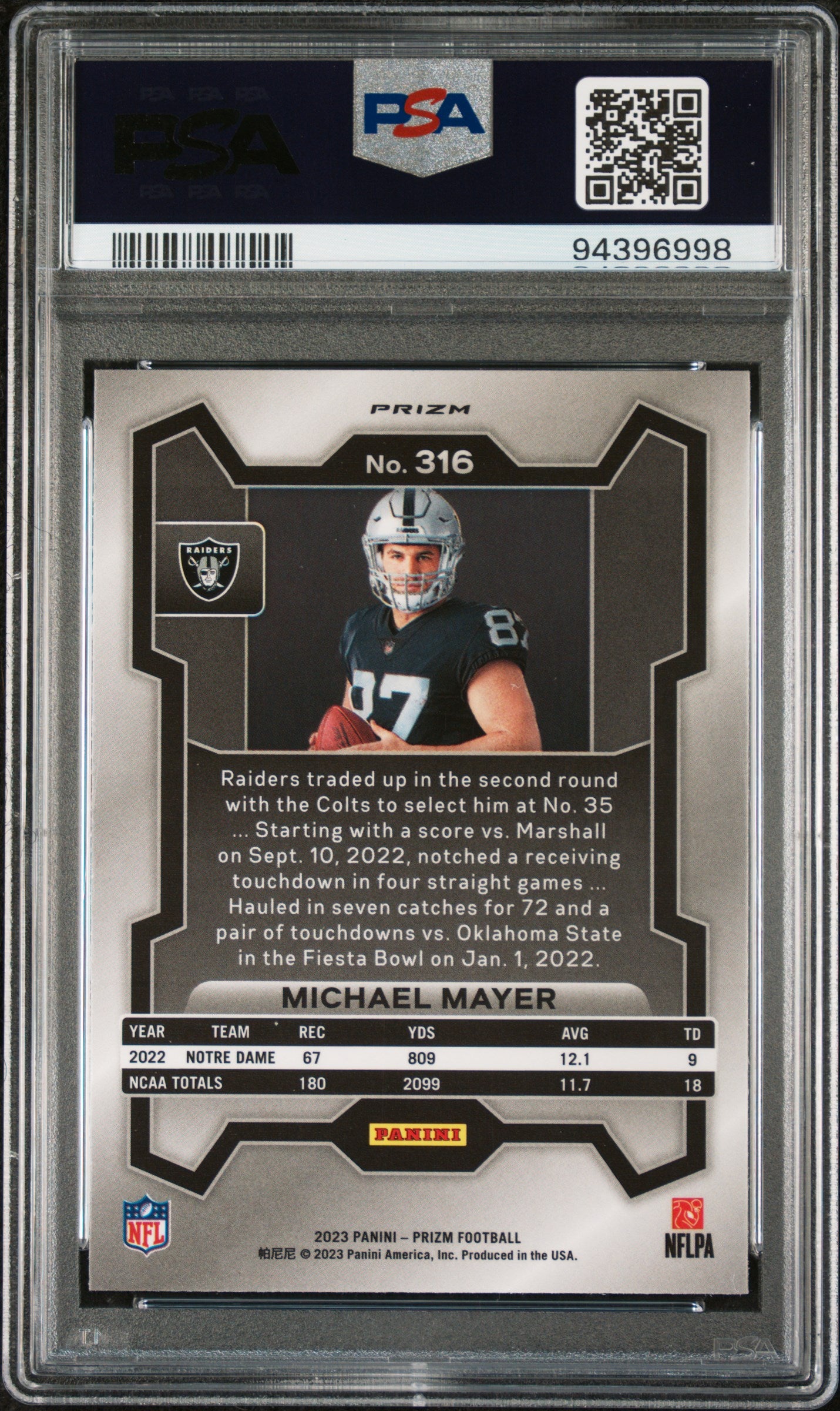 2023 Panini Prizm Variation-No Huddle Michael Mayer Rookie RC #316 PSA 10