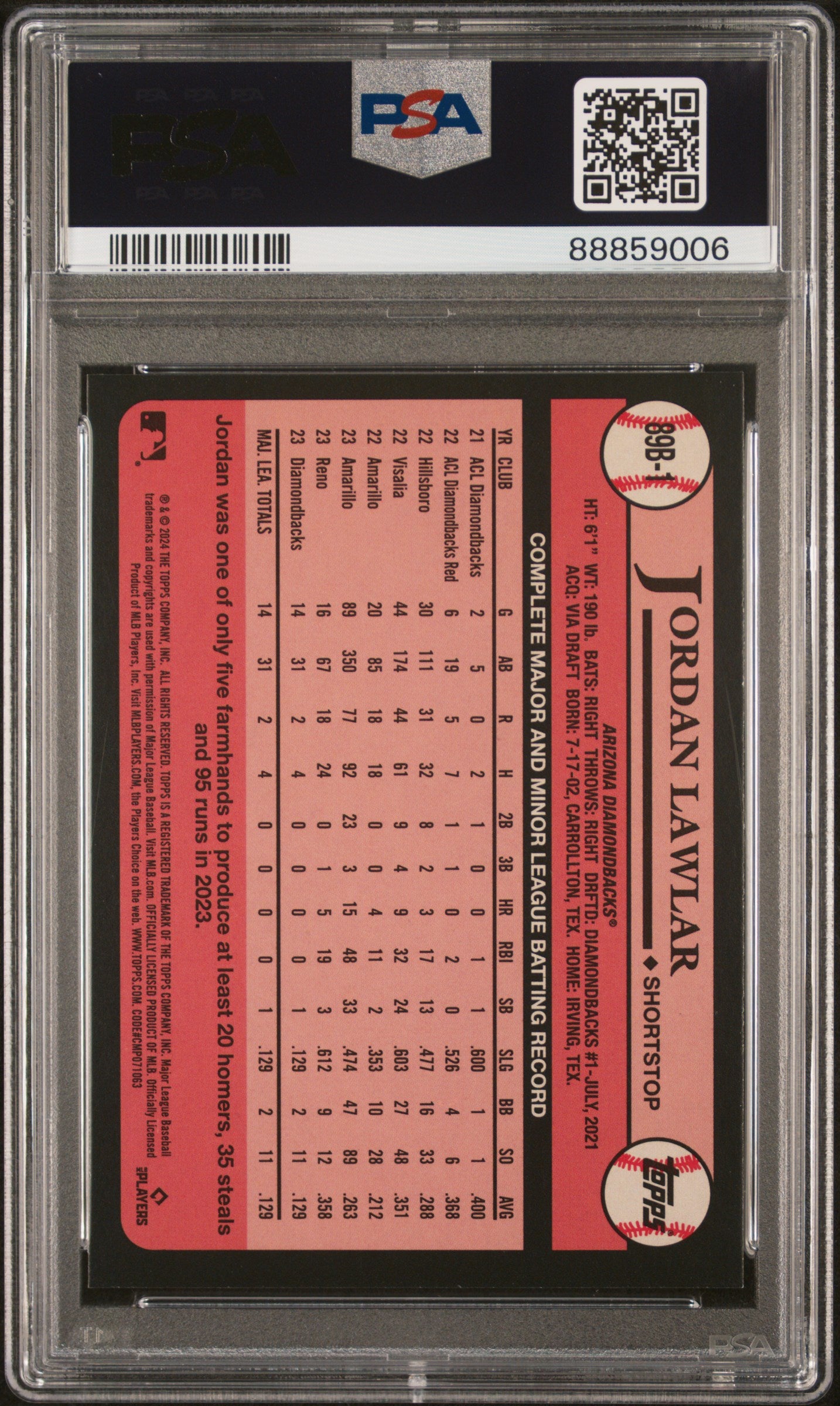 2024 Topps 1989 Topps Baseball #89B1 Jordan Lawlar PSA 10