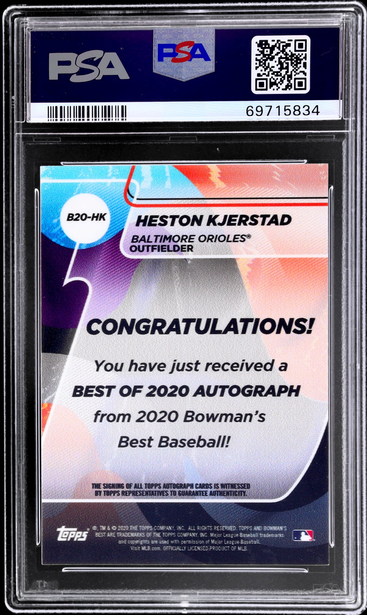 2020 Bowman's Best Best of '20 Autograph Heston Kjerstad #B20HK PSA 10