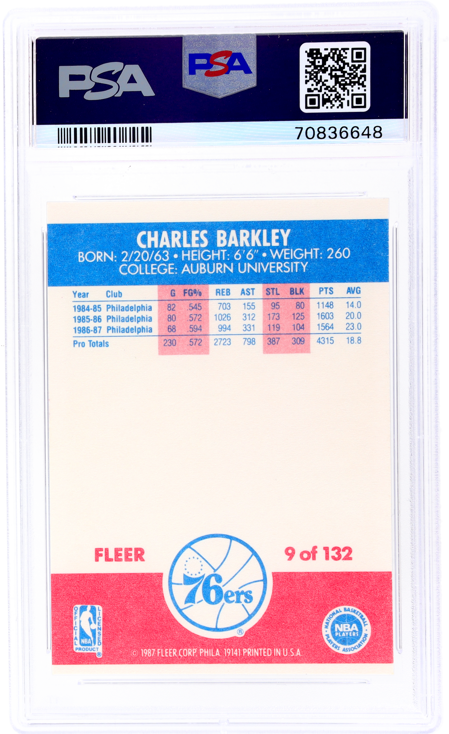 1987 Fleer #9 Charles Barkley PSA 7