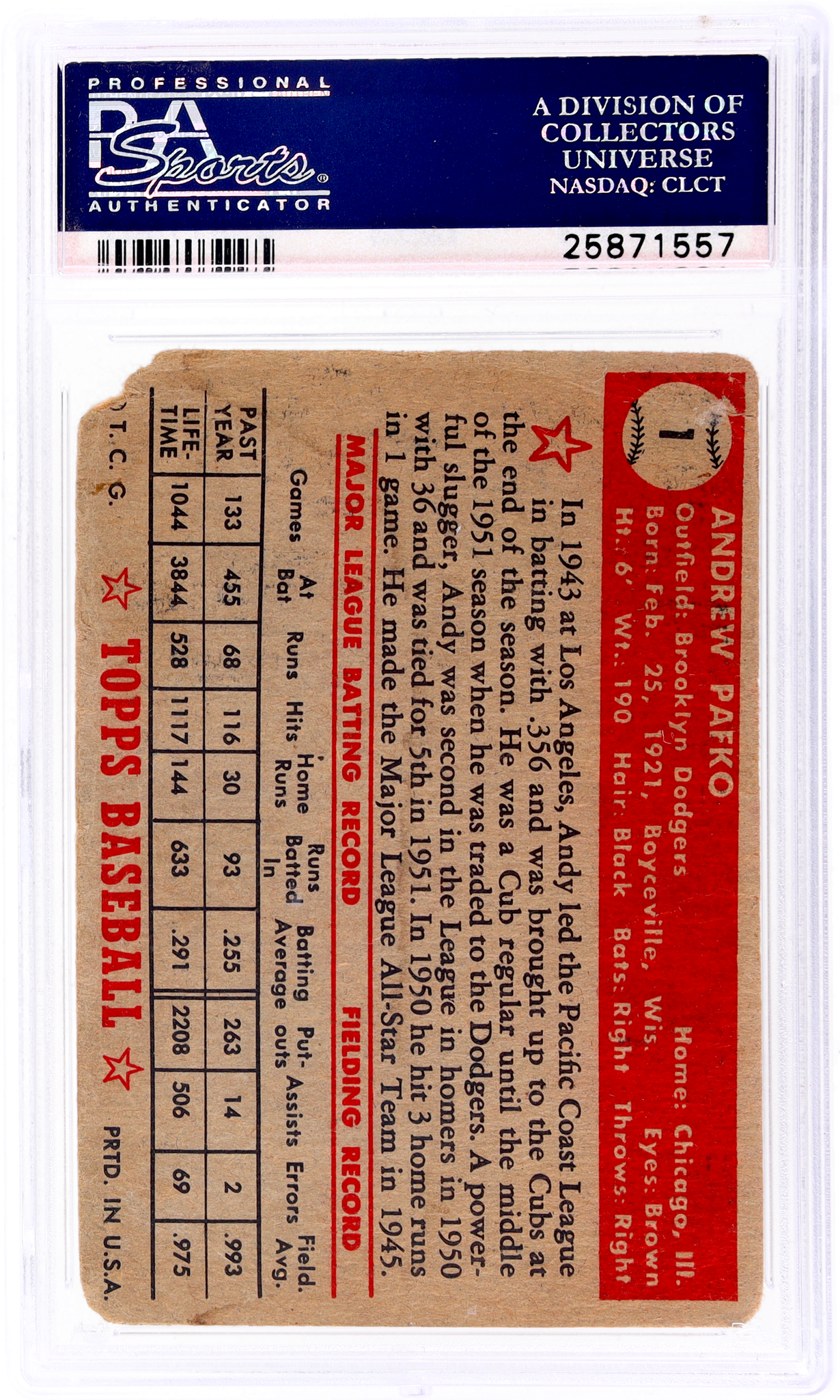 1952 Topps Andy Pafko #1 PSA 1