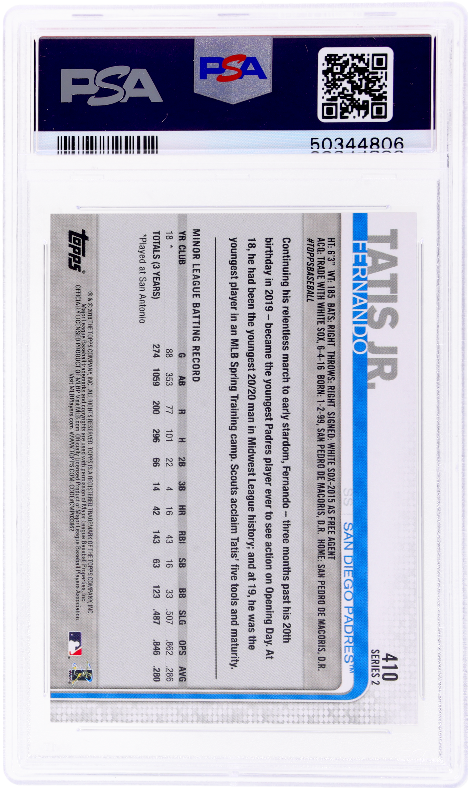 2019 Topps #410 Fernando Tatis PSA 10