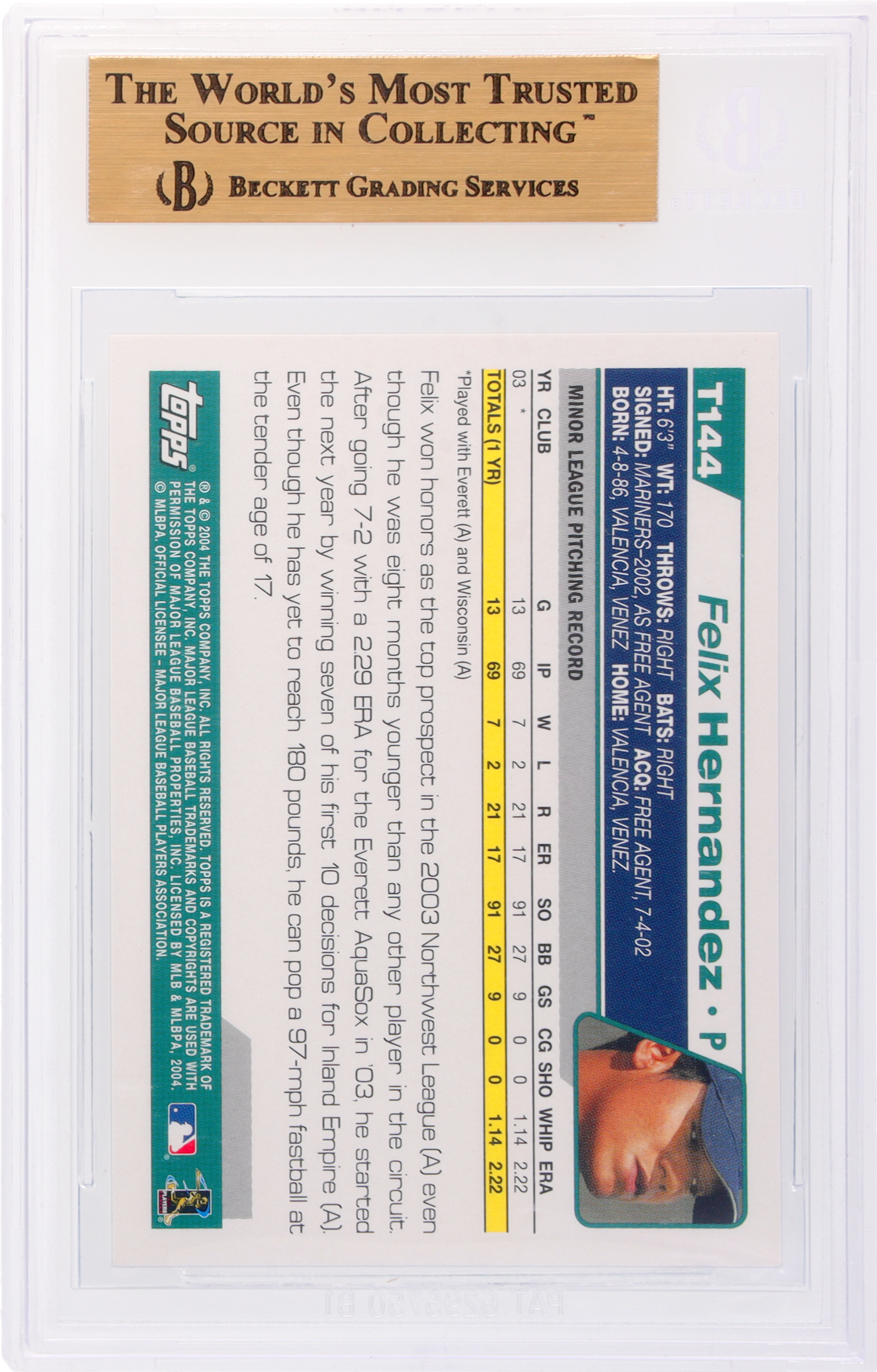 2004 Topps Traded Felix Hernandez #T144 BGS 9.5