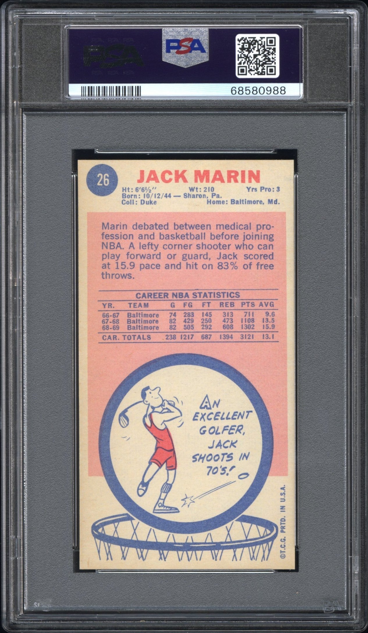 1969 Topps #26 Jack Marin PSA 4