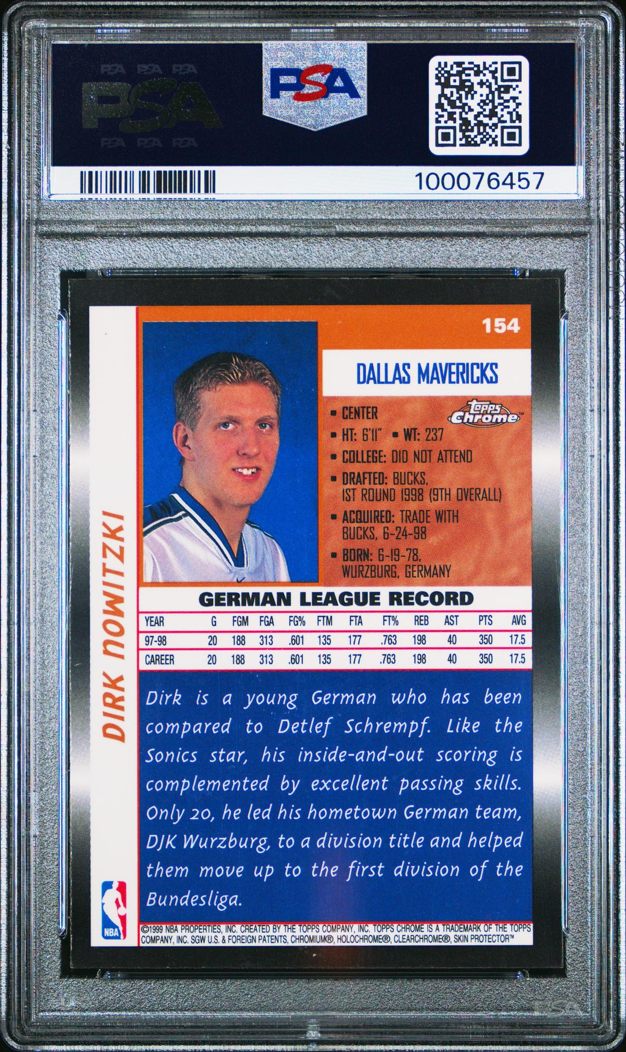 1998 Topps Chrome Dirk Nowitzki #154 PSA 8