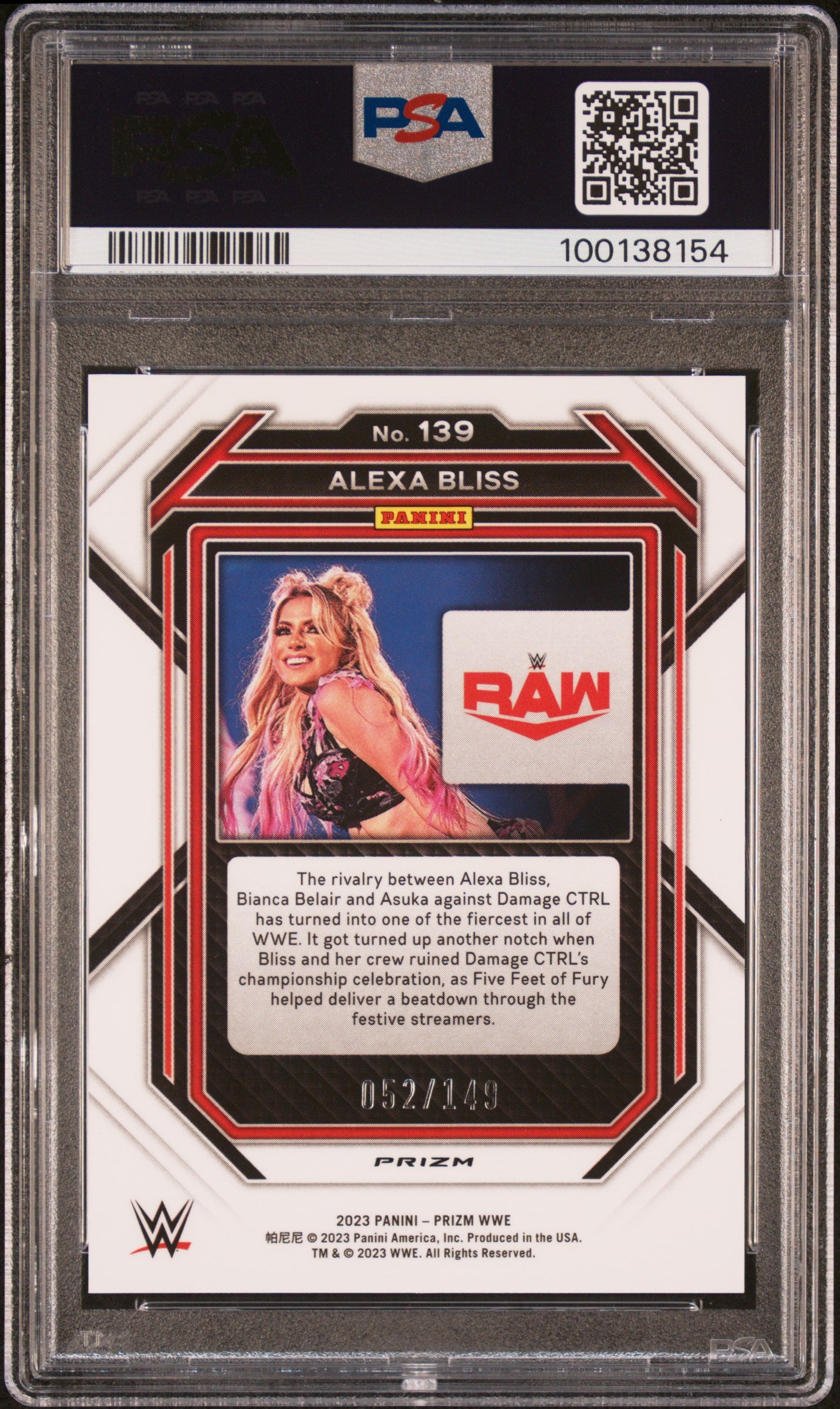 2023 Panini Prizm WWE Purple Prizm Alexa Bliss #139 /149 PSA 9