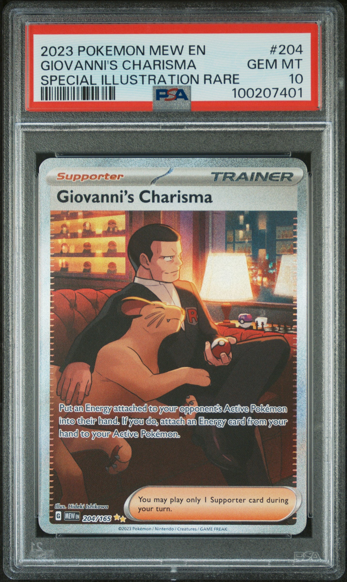 2023 Pokemon #204 Giovanni's Charisma Special Illustration Rare PSA 10