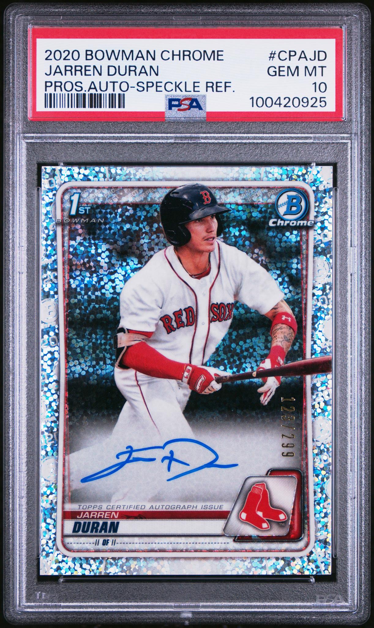 2020 Bowman Chrome Speckle Refractor Jarren Duran #CPA-JD Auto /299 PSA 10