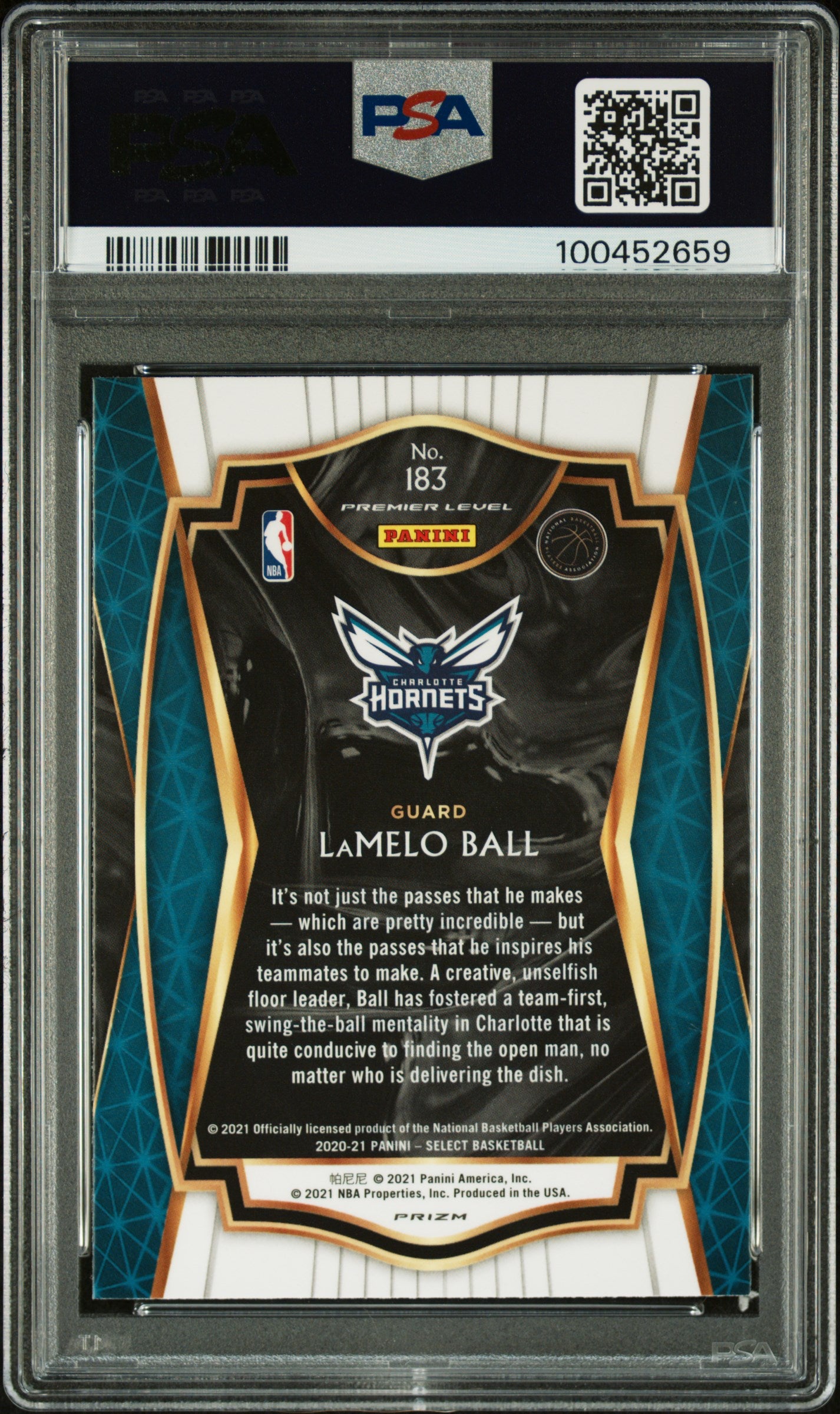 2020 Panini Select Premier Level Red White Orange Shimmer Prizm Lamelo Ball #183 PSA 10