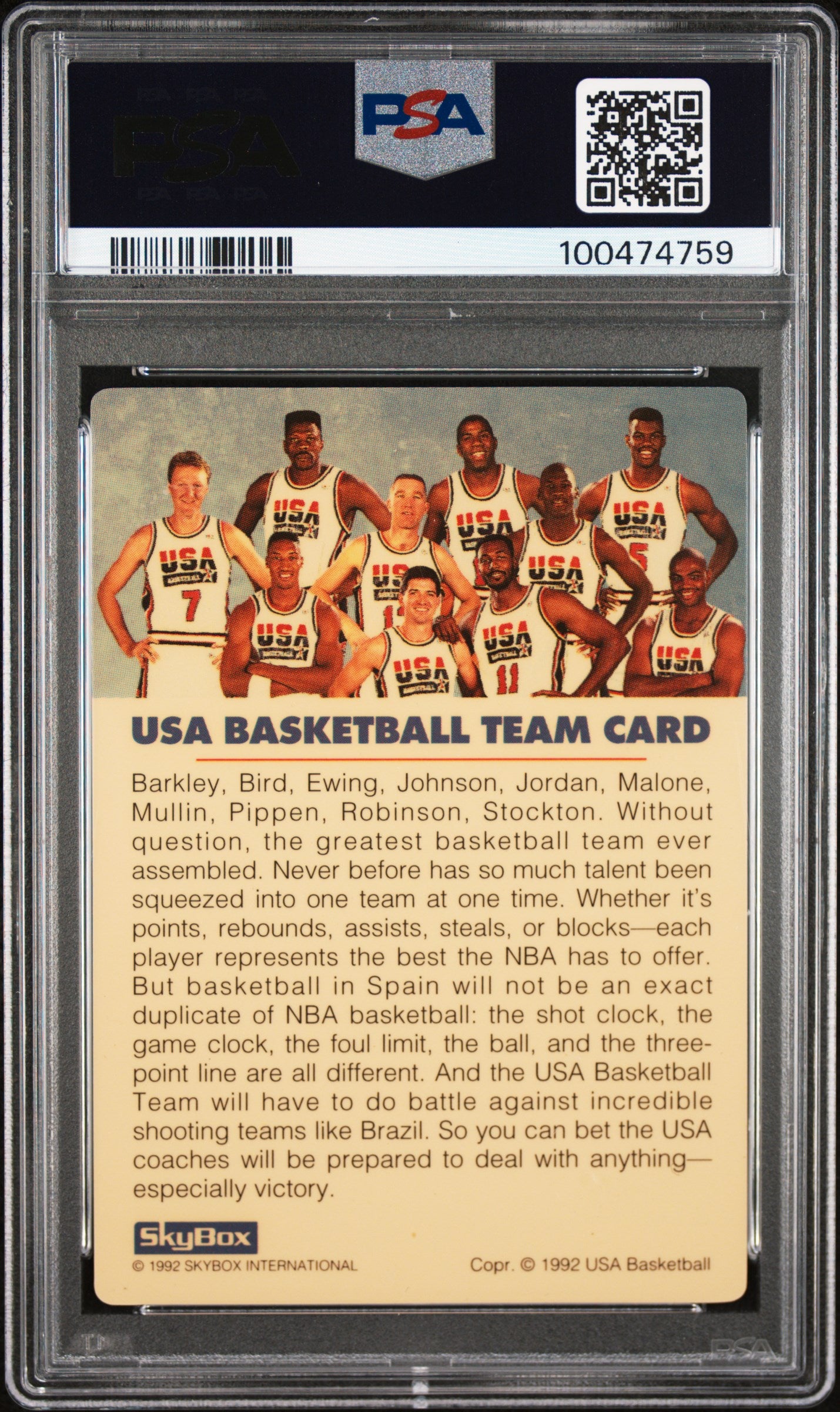 1992 Skybox #NNO Team USA USA Basketball PSA 9