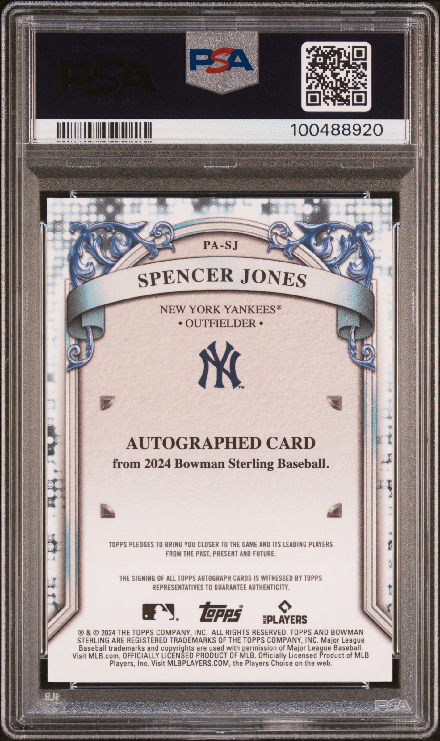 2024 Bowman Sterling Wave Refractor Spencer Jones #PA-SJ Auto /125 PSA 10