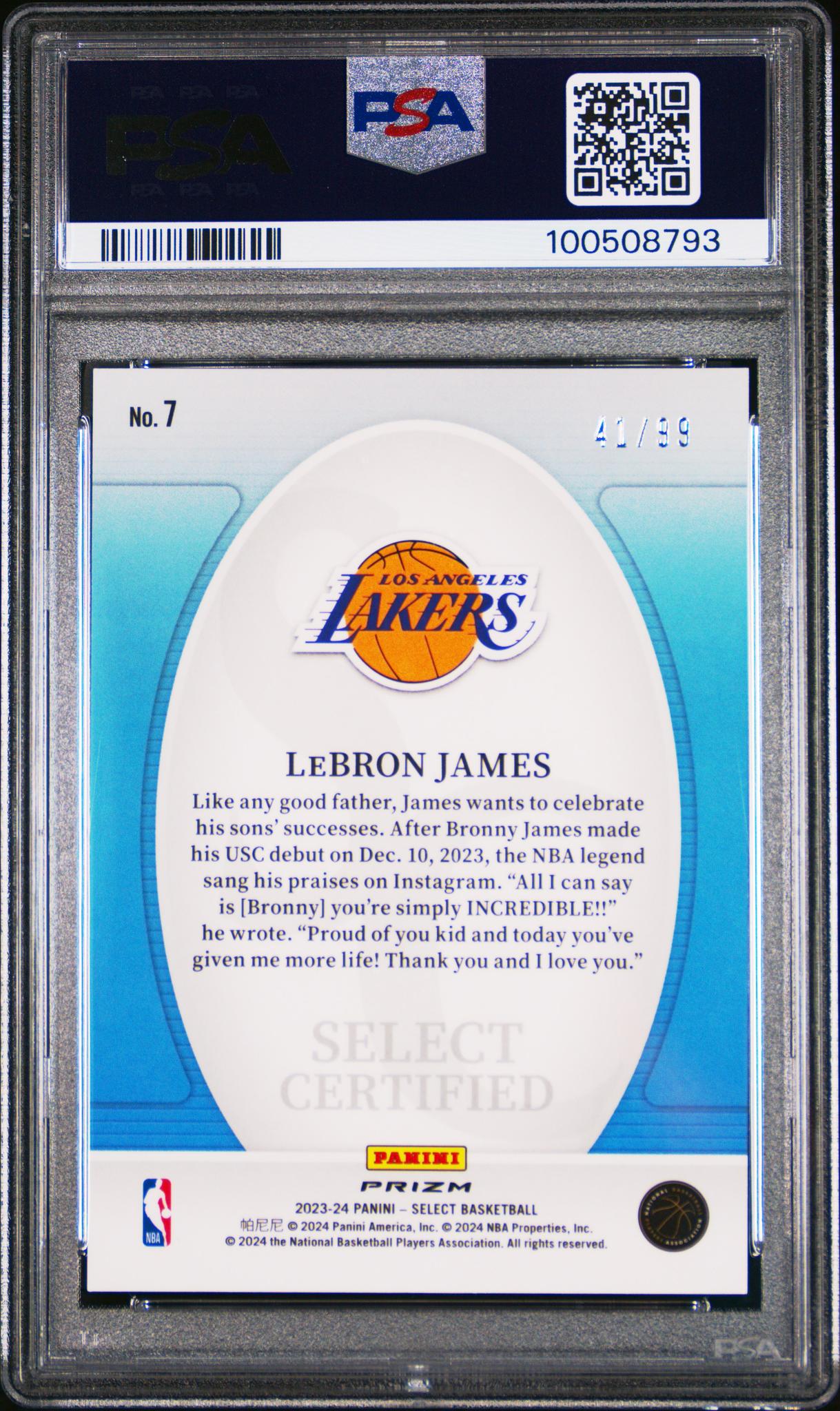 2023 Panini Select Certified Pink Cracked Ice LeBron James #7 /99 PSA 10