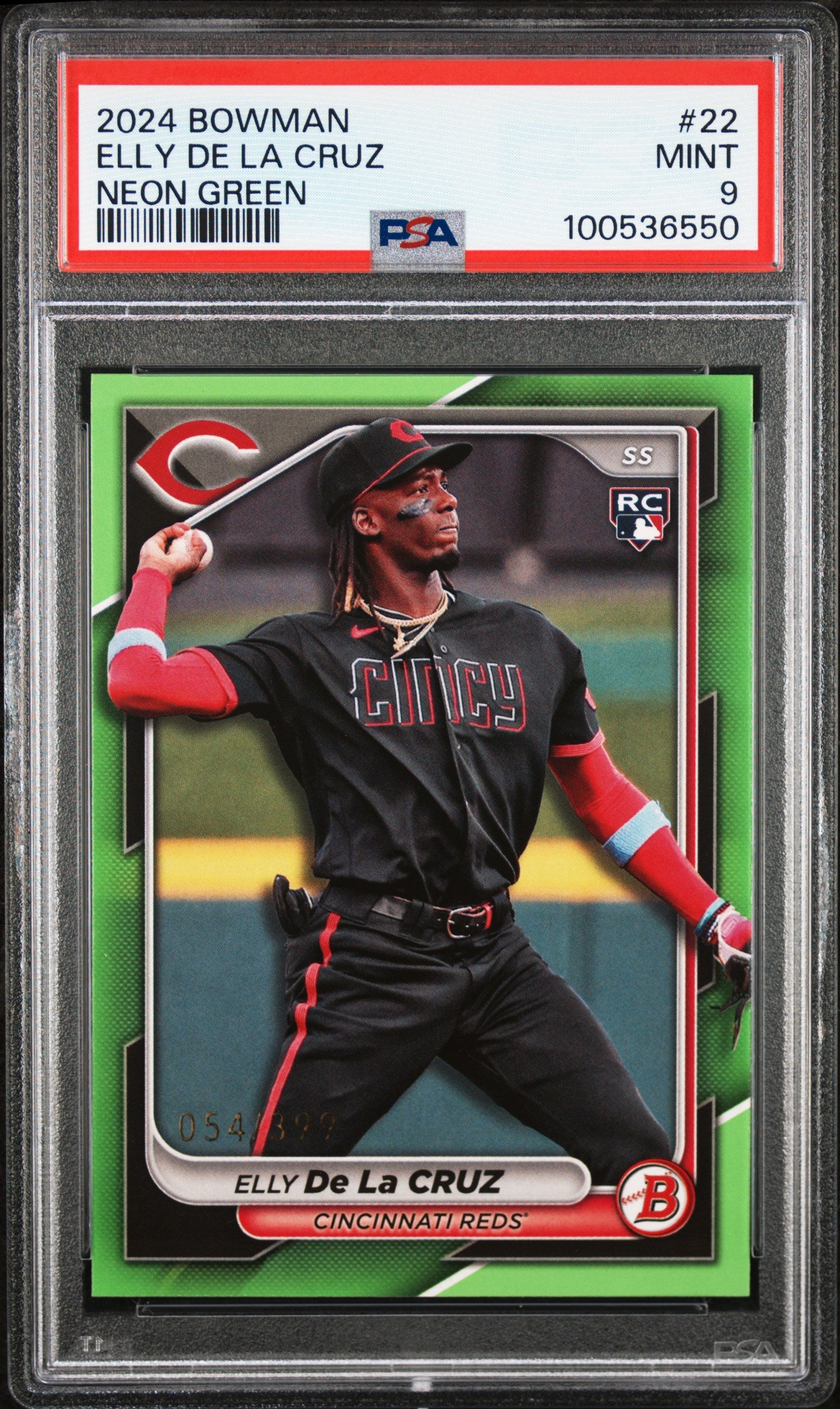 2024 Topps Bowman Neon Green Elly De La Cruz #22 RC /399 PSA 9
