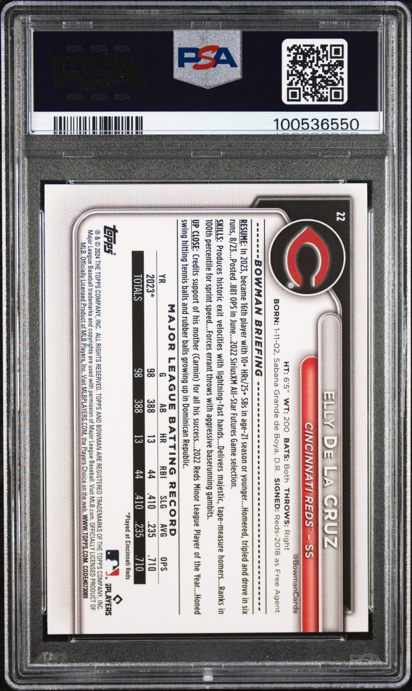 2024 Topps Bowman Neon Green Elly De La Cruz #22 RC /399 PSA 9
