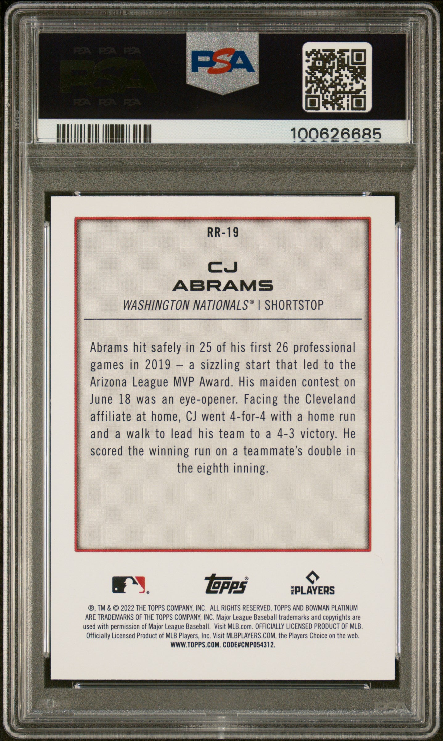 2022 Bowman Platinum Renowned Rookies Purple CJ Abrams #RR19 /250 PSA 10 100626685