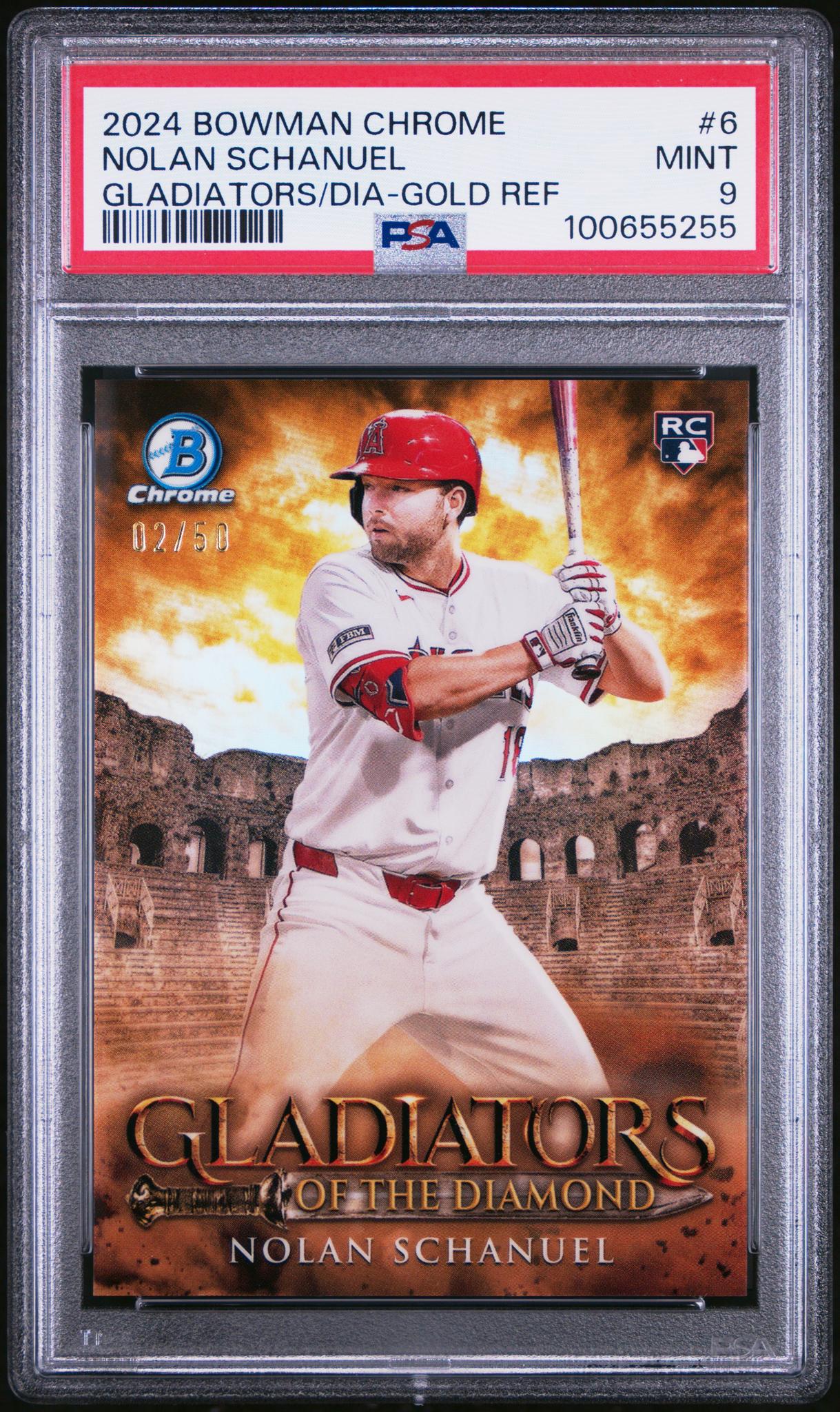 2024 Bowman Chrome Gladiators of the Diamond Gladiators/Dia-Gold Ref Nolan Schanuel #6 /50 PSA 9