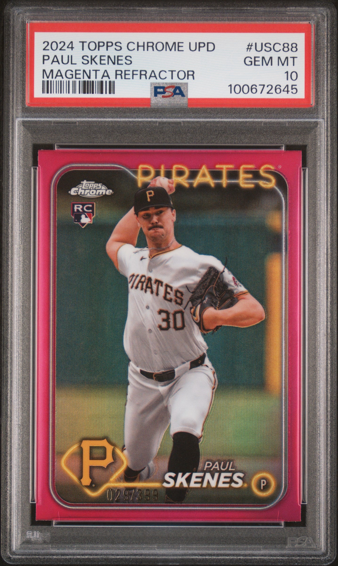 2024 Topps Chrome Update Magenta Refractor Paul Skenes #USC88 RC /399 PSA 10