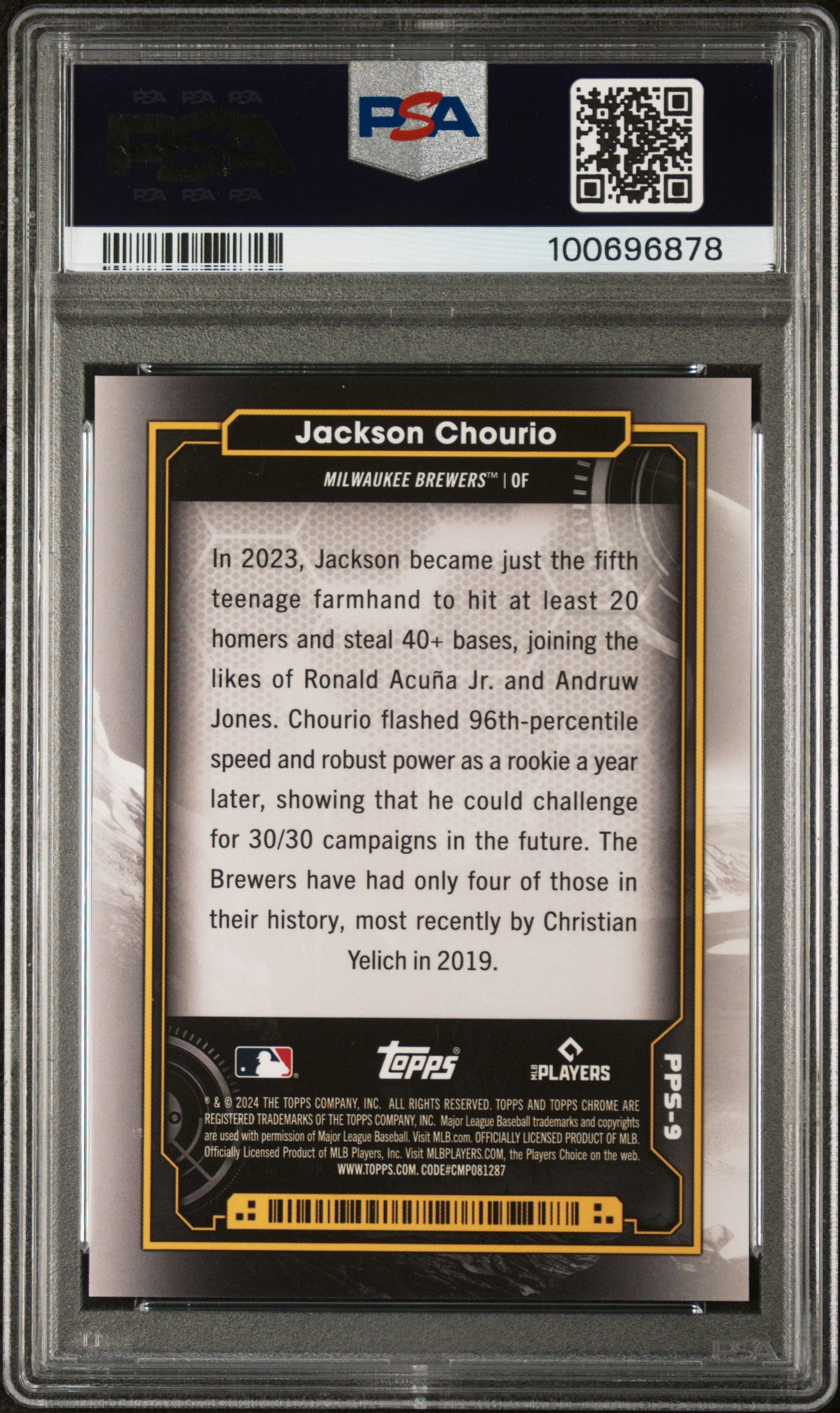 2024 Topps Chrome Cosmic Planetary Pursuit #9 Jackson Chourio the Sun PSA 10