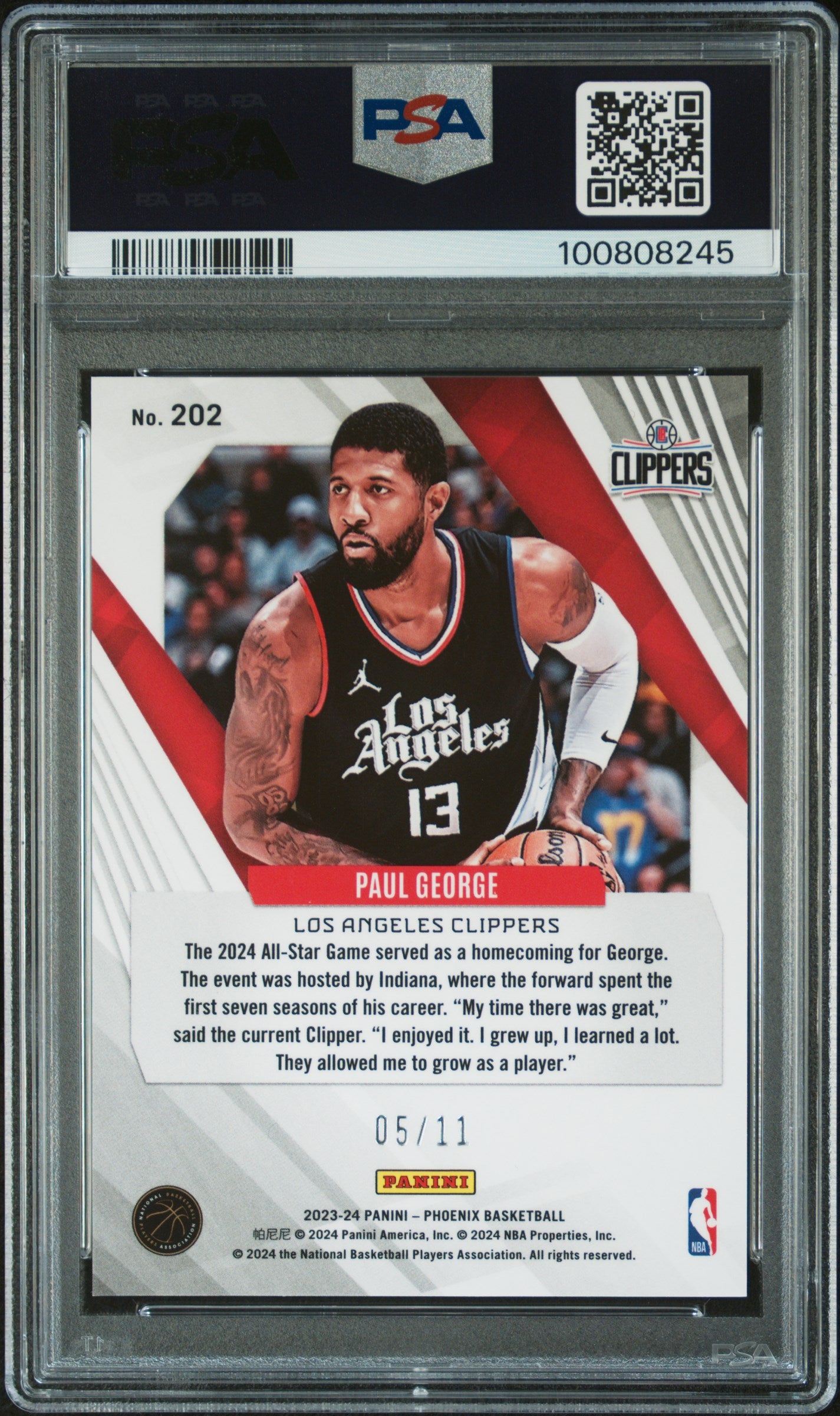 2023 Panini Phoenix Red Pandora FOTL Paul George #202 /11 PSA 10