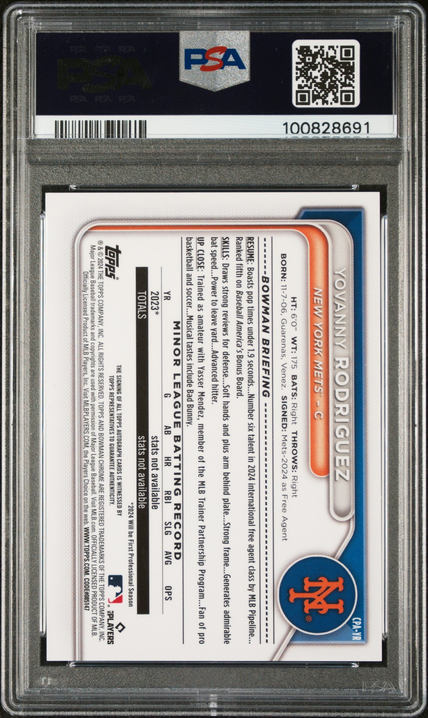 2024 Bowman Chrome Red Shimmer Yovanny Rodriguez #CPA-YR Auto /5 PSA 10