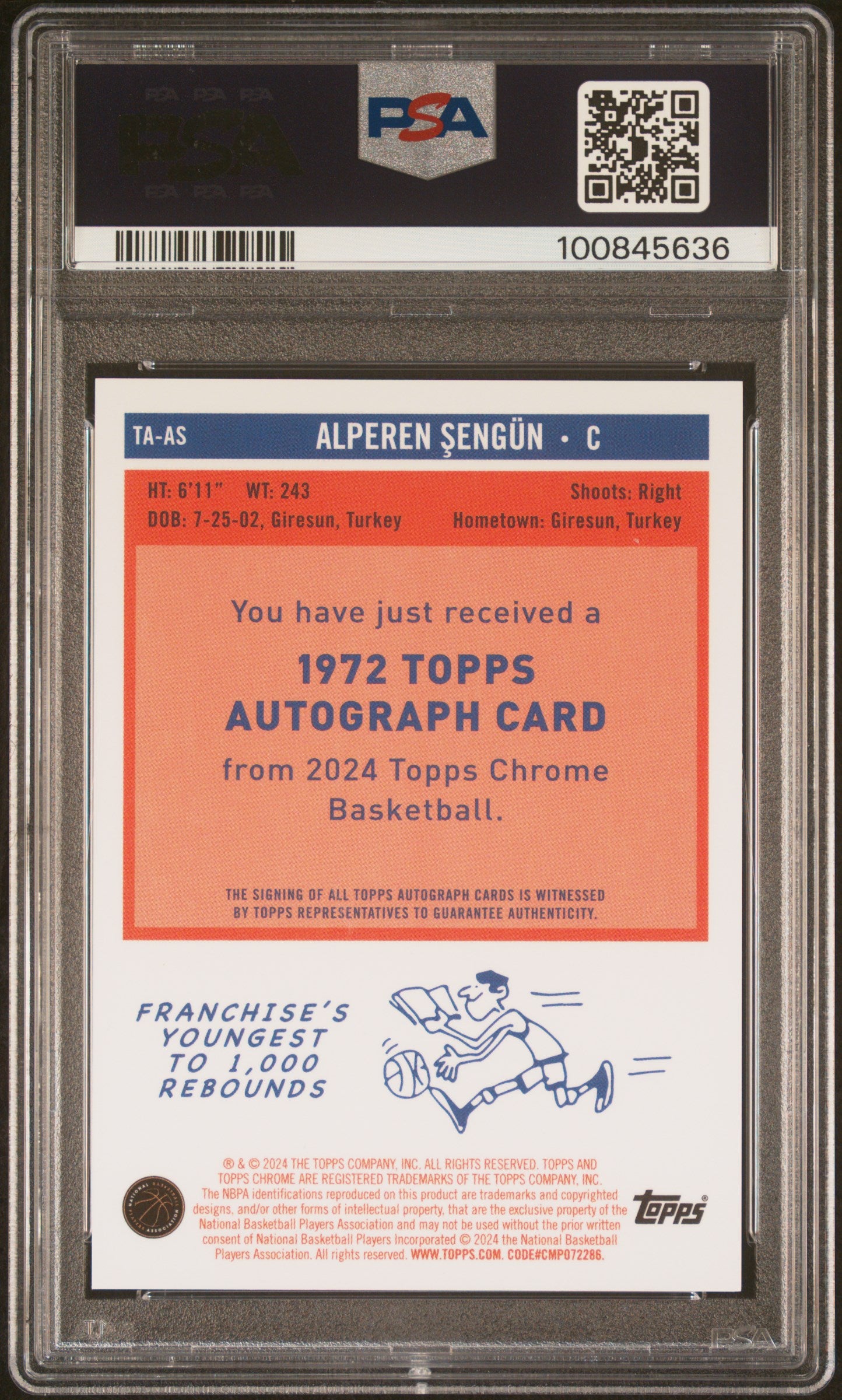 2023 Topps Chrome 1972 Topps Purple Geo Alperen Sengun #TA-AS Auto PSA 9