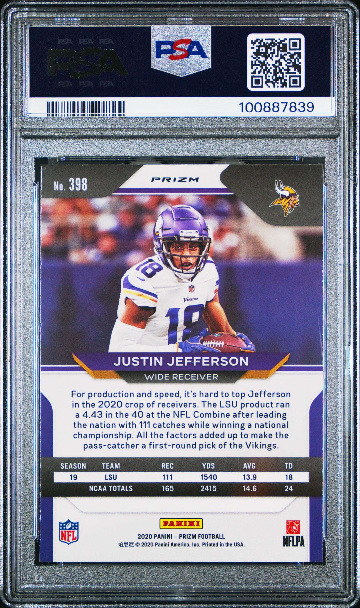 2020 Panini Prizm Lazer Prizm Justin Jefferson #398 RC PSA 10