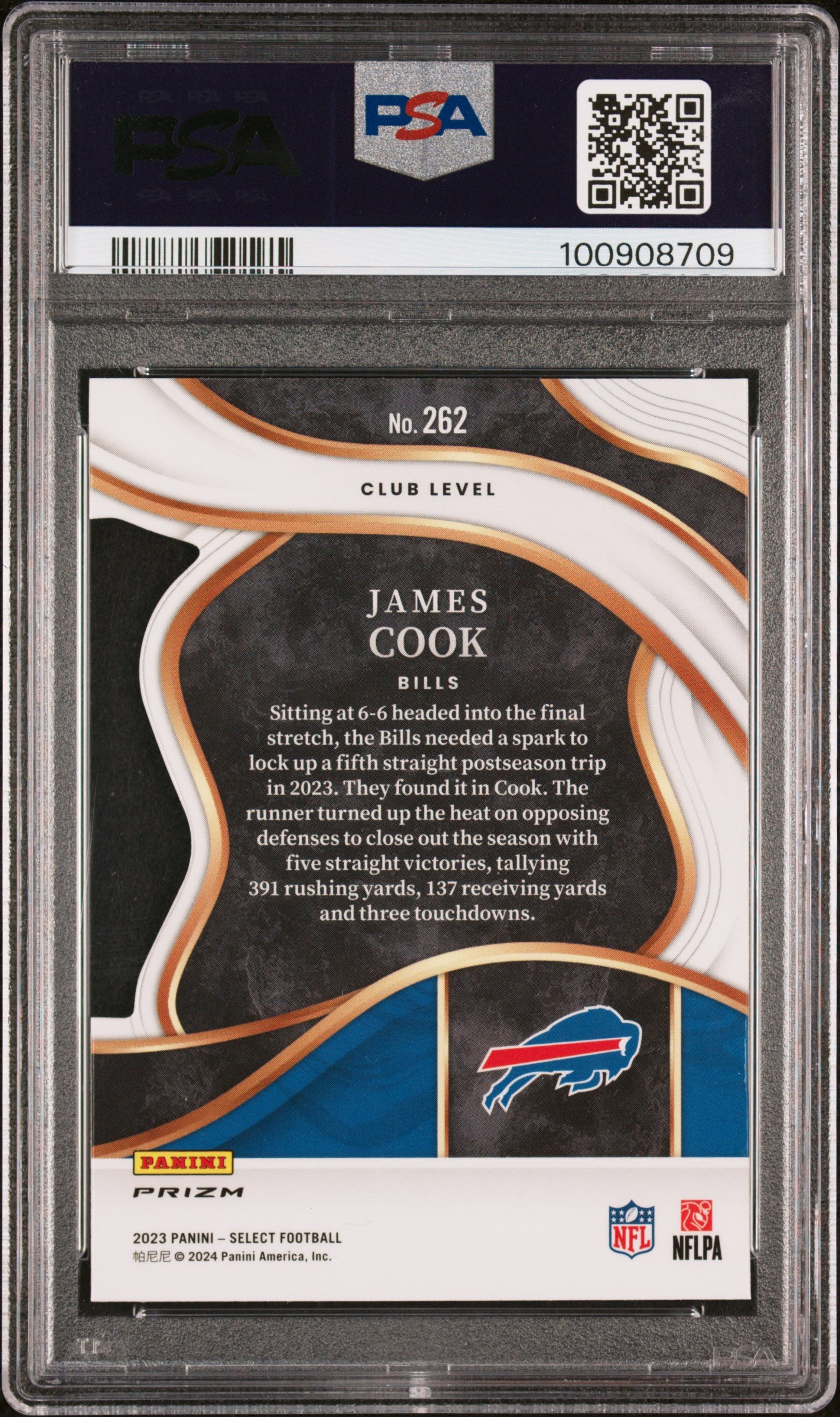 2023 Panini Select #262 James Cook Prizm Zebra PSA 10