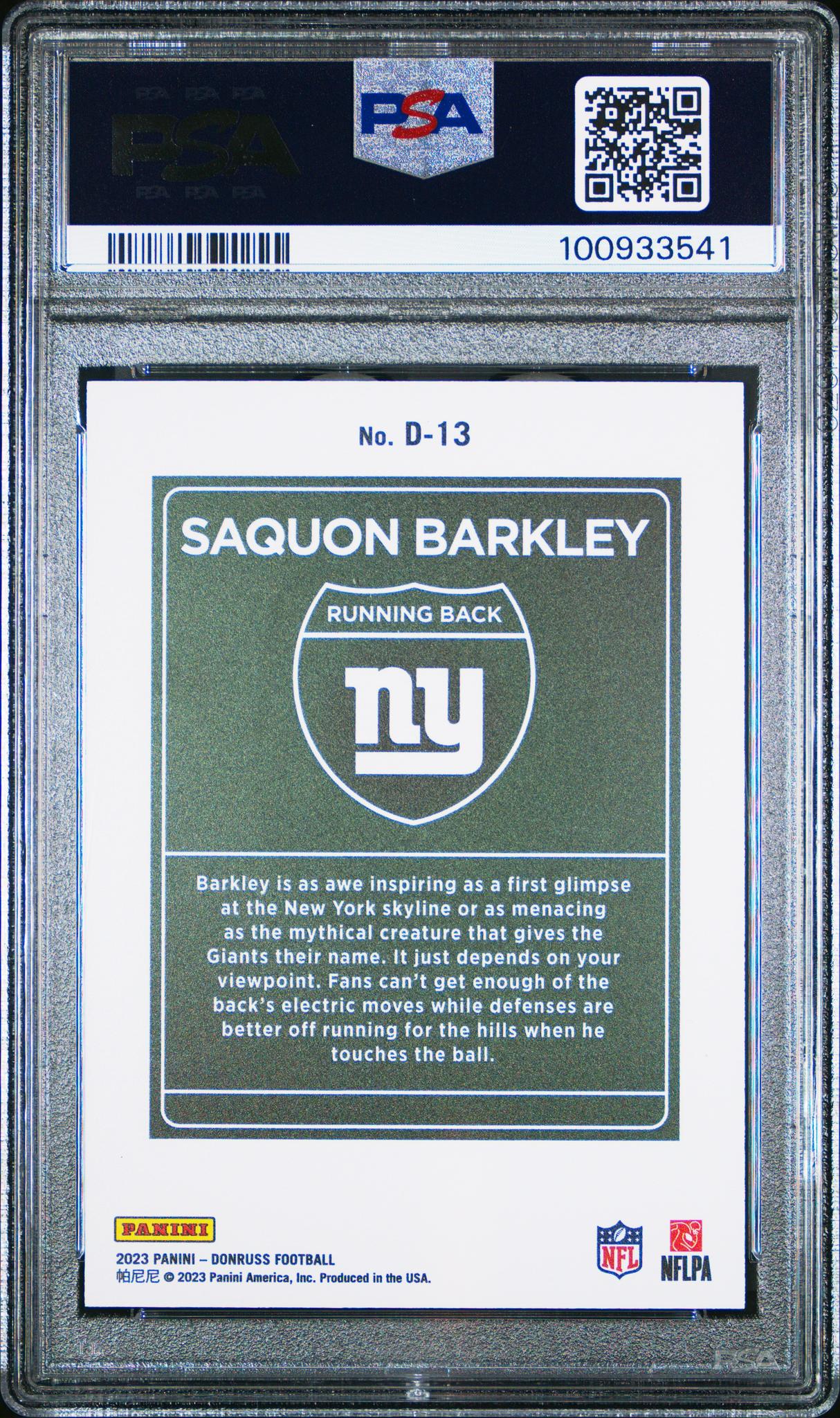 2023 Donruss #D-13 Saquon Barkley Downtown PSA 10