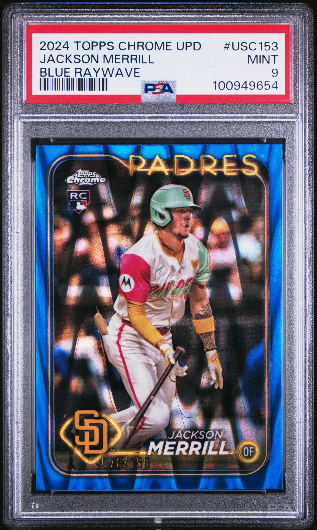 2024 Topps Chrome Update #USC153 Jackson Merrill Blue Raywave PSA 9