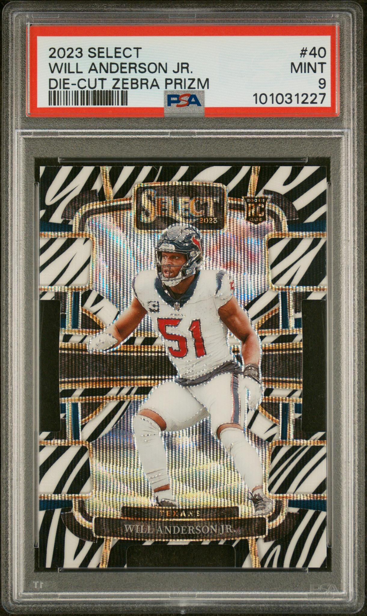 2023 Panini Select Die-Cut Zebra Prizm Will Anderson Jr. #40 RC PSA 9