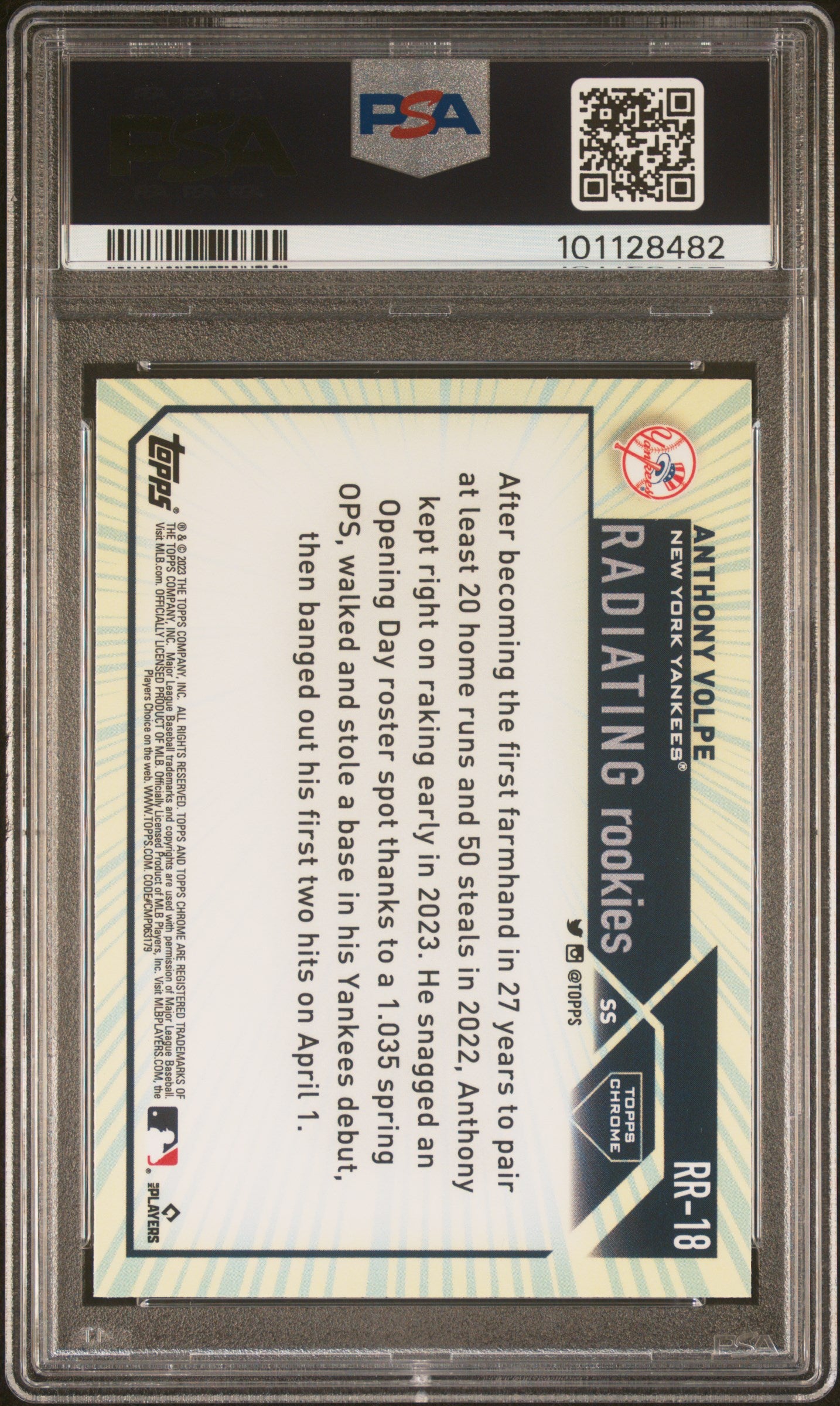 2023 Topps Chrome Radiating Rookie Anthony Volpe #RR18 PSA 10