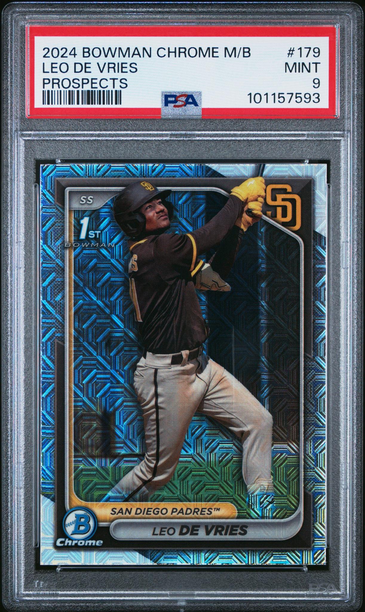 2024 Bowman Chrome Megabox Mojo Refractor Leo De Vries #BCP-179 1st Bowman PSA 9