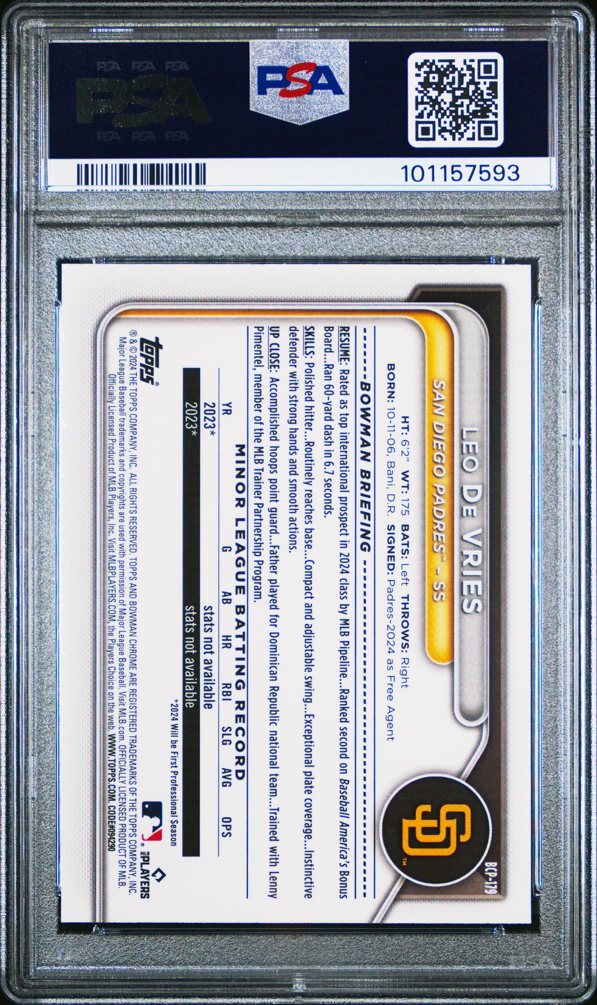 2024 Bowman Chrome Megabox Mojo Refractor Leo De Vries #BCP-179 1st Bowman PSA 9